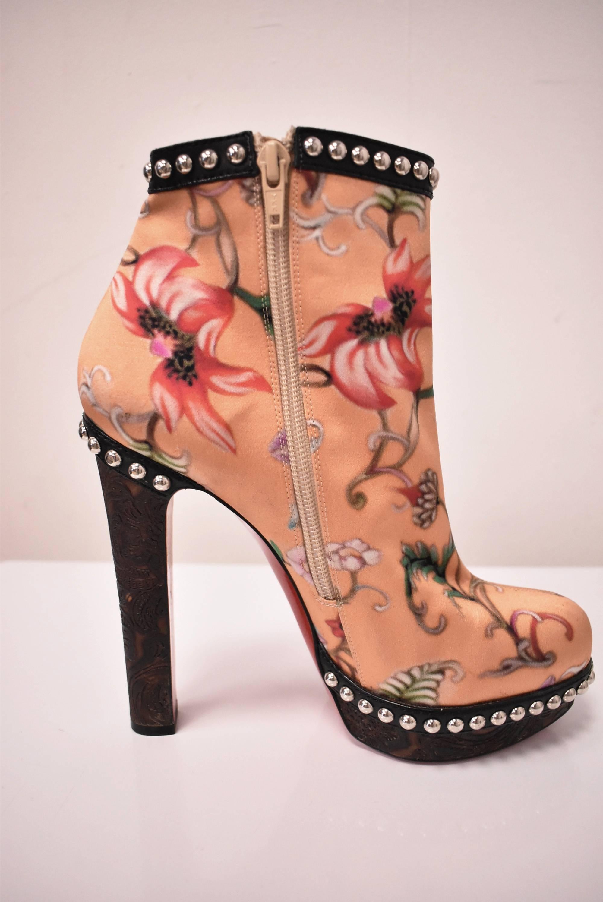 Mary Katrantzou x Christian Louboutin Floral Heels with Stud Details A/W 2011 In Good Condition For Sale In London, GB