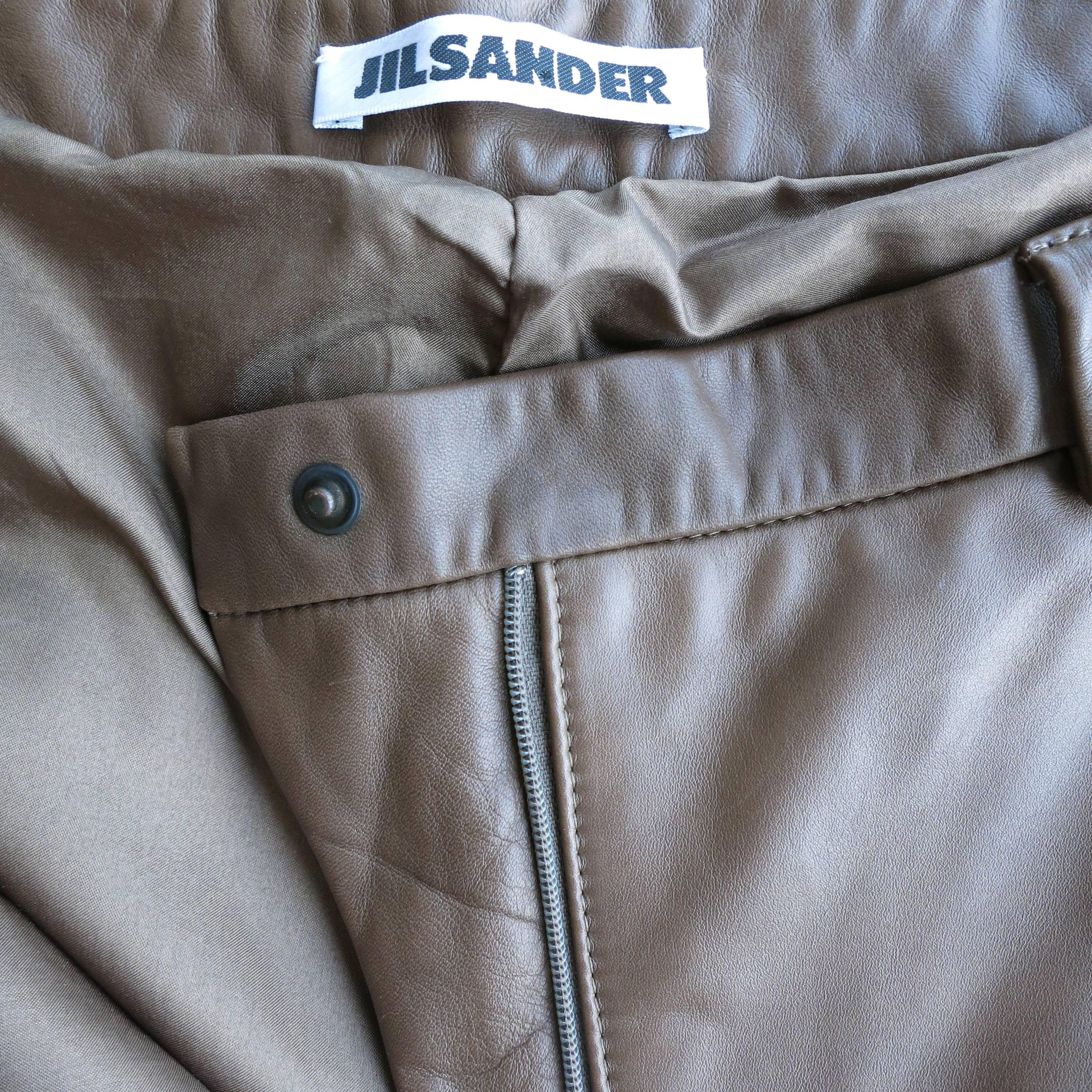 Jil Sander Brown Leather Low-rise, wide-leg trousers (As seen) 1