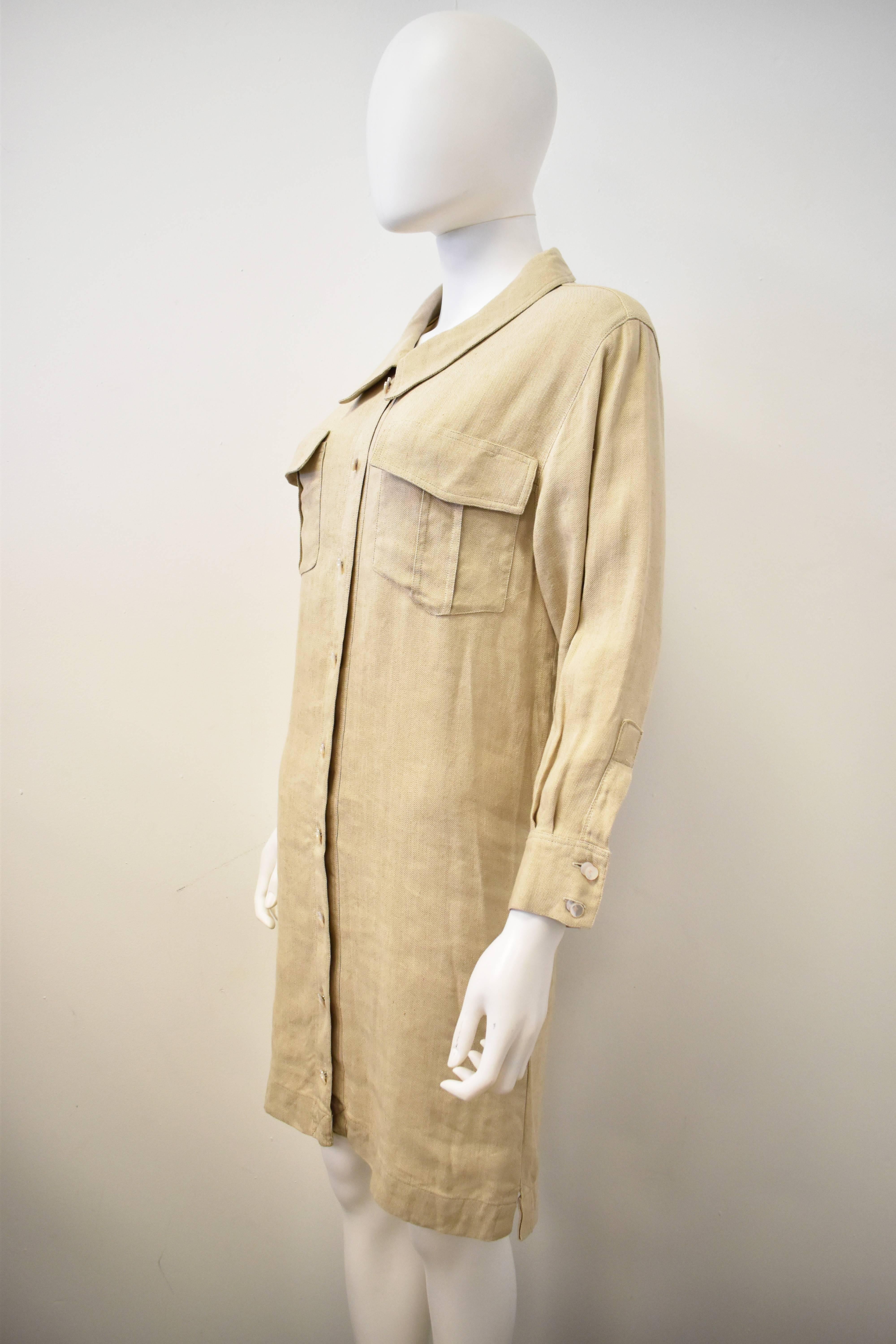 Chanel Beige Linen and Silk Shirt Dress 2