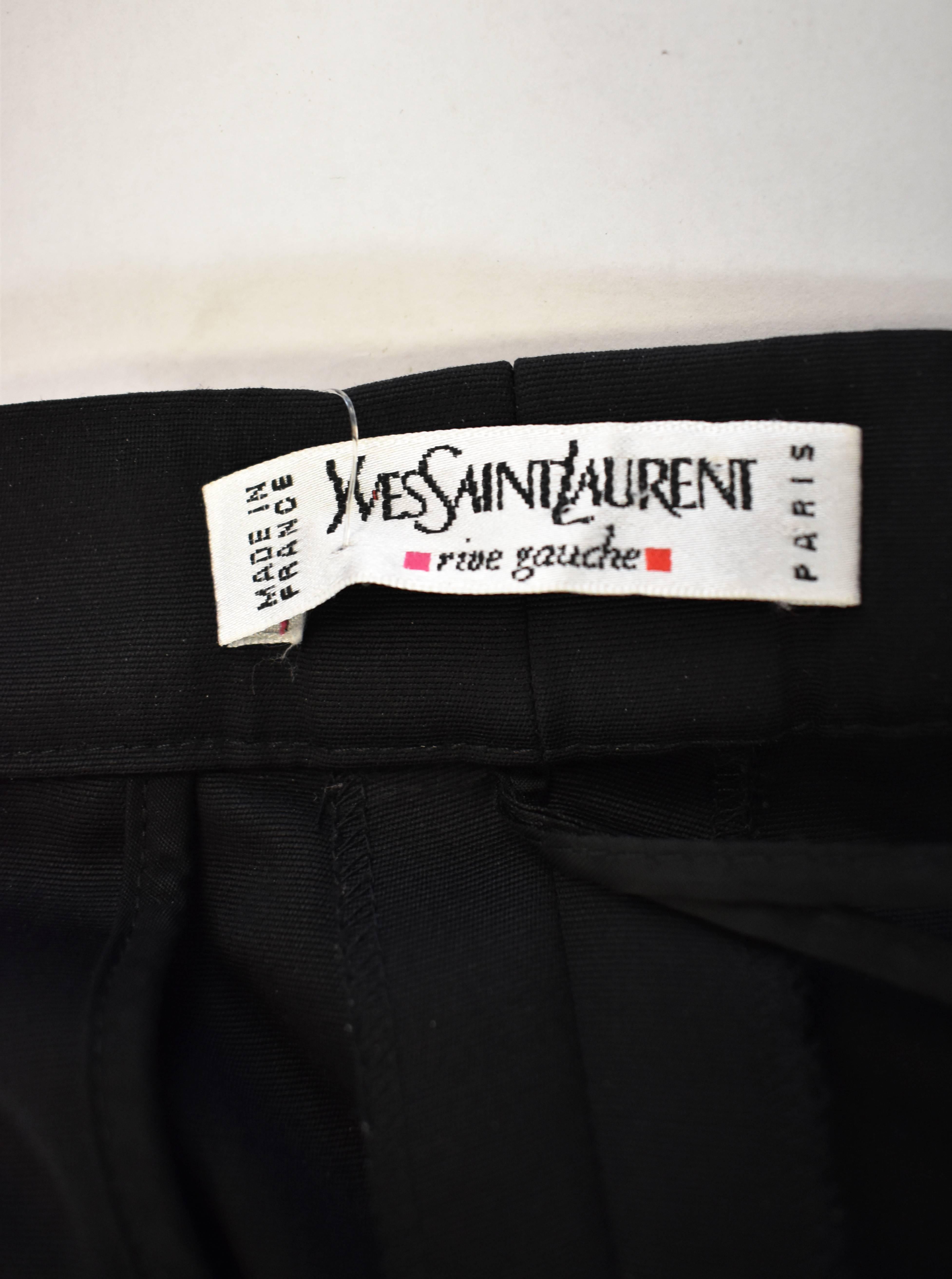 Yves Saint Laurent Rive Gauche Black Tuxedo Cigarette Trousers In Excellent Condition For Sale In London, GB