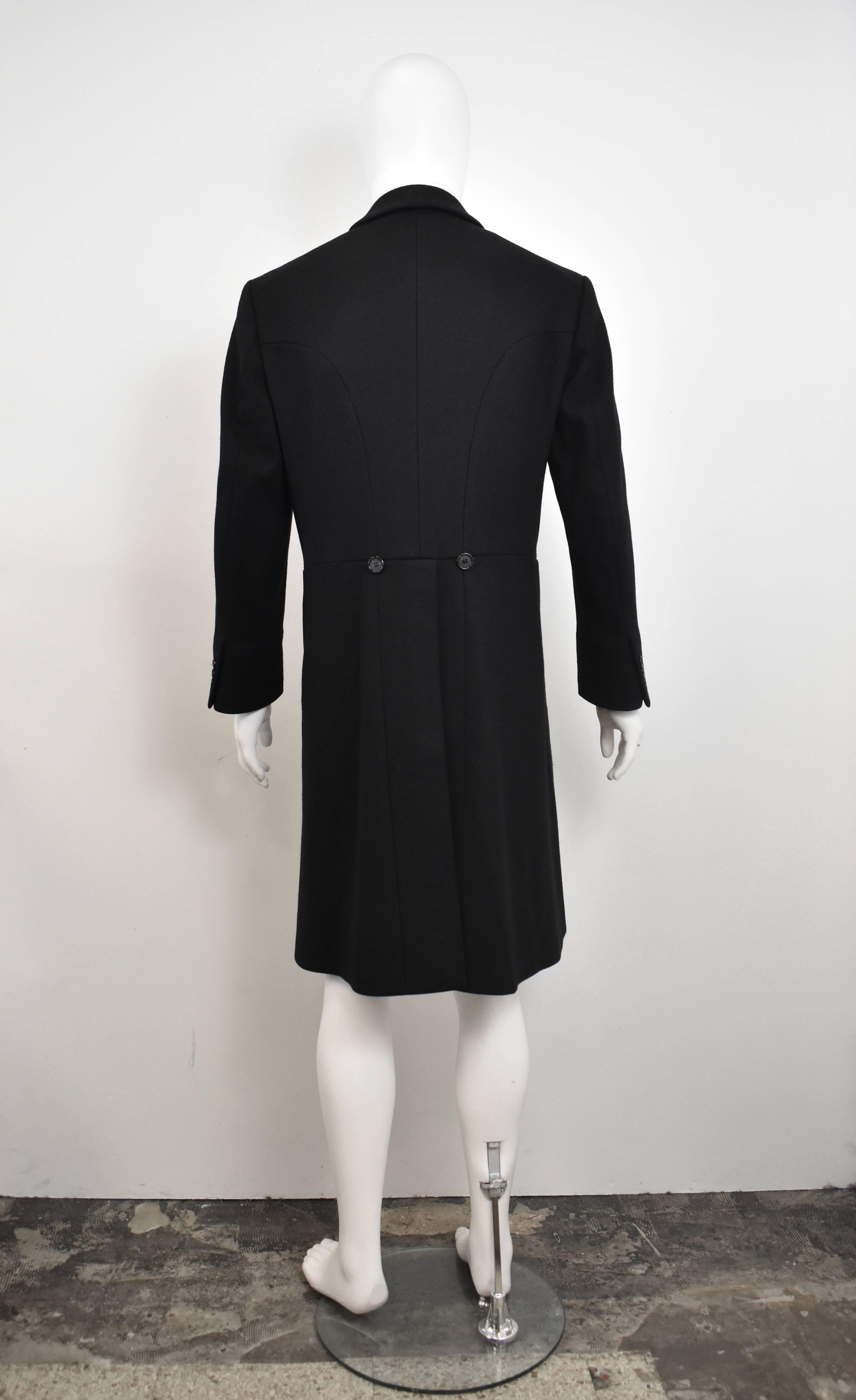 Men's Alexander McQueen Black Wool Double Breasted Coat with Long Vents