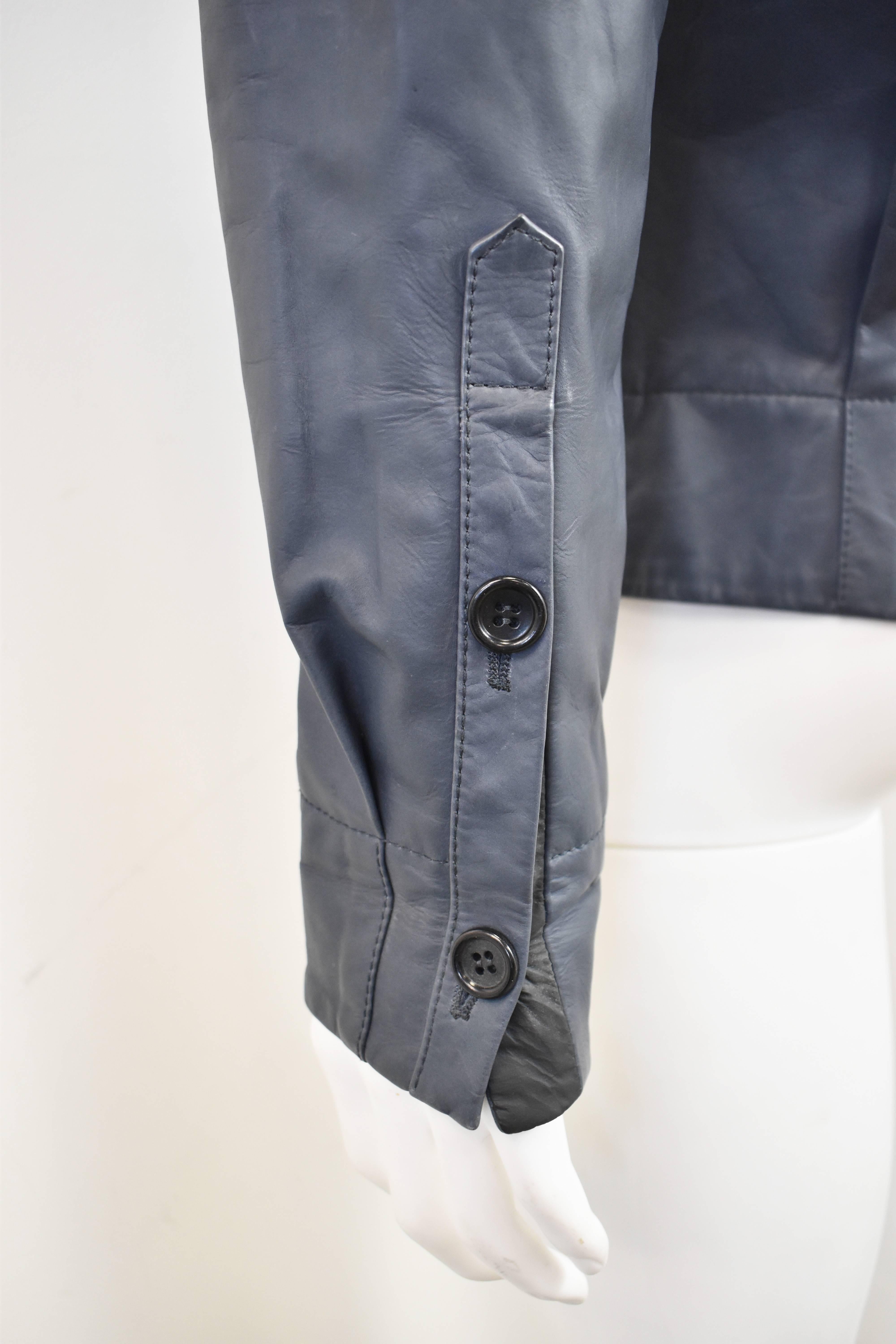 Men's Alexander McQueen Blue Leather Button Up Jacket
