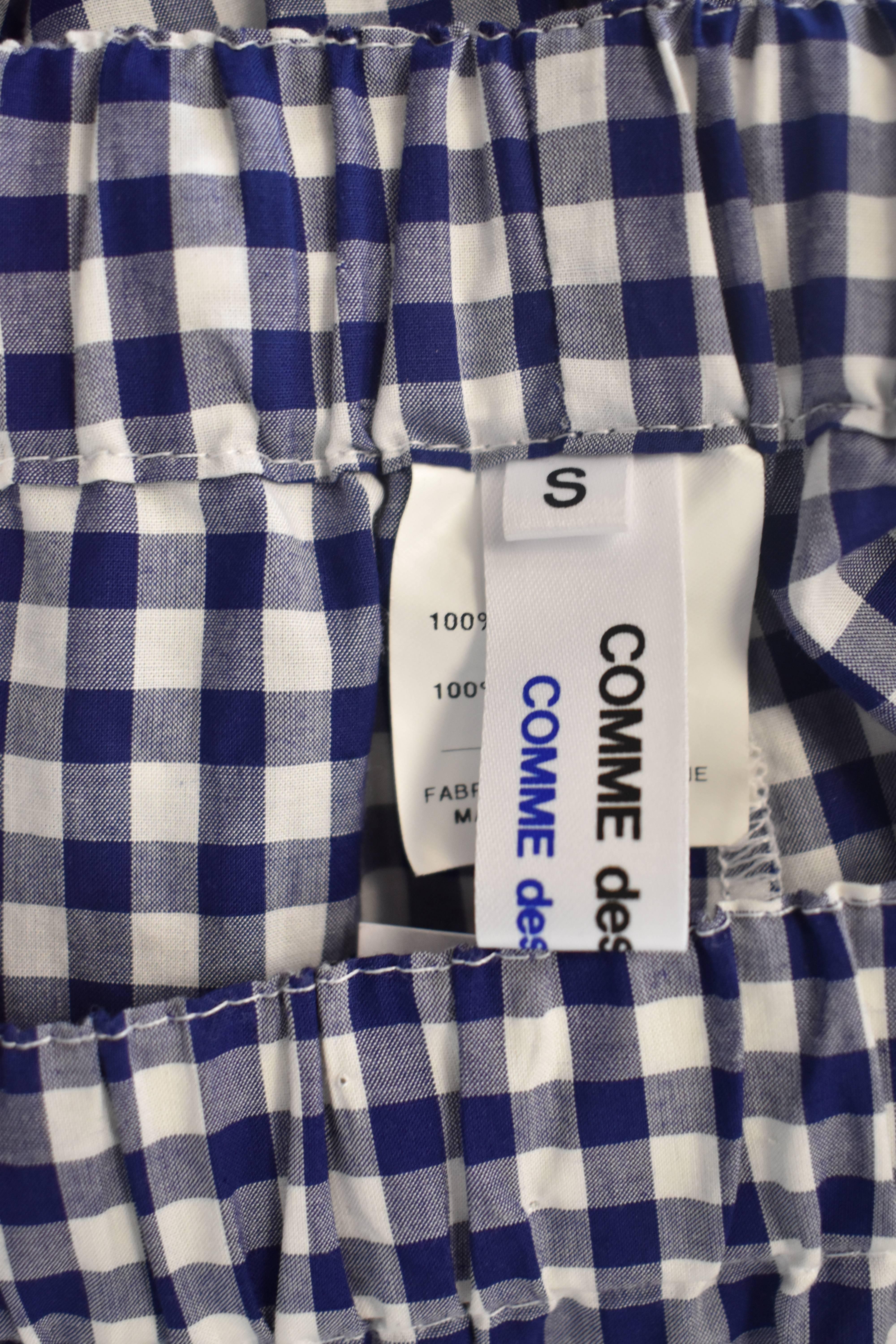 Comme des Garcons Blue and White Gingham Check with Ruffle Lace Details Trousers In Excellent Condition For Sale In London, GB