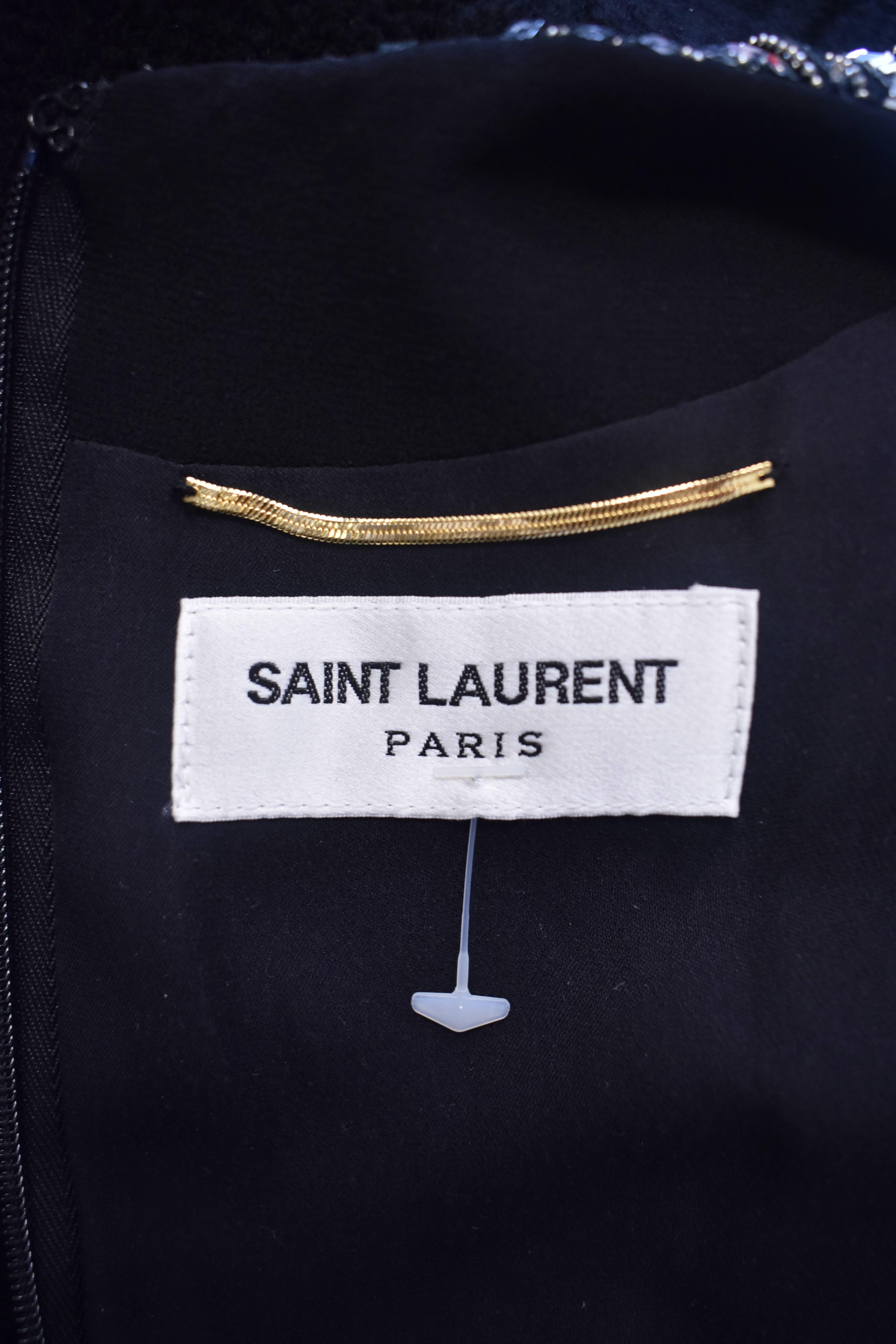 Saint Laurent Hedi Slimane Silver Silk Sequin and Beaded Mini Dress 2015 3