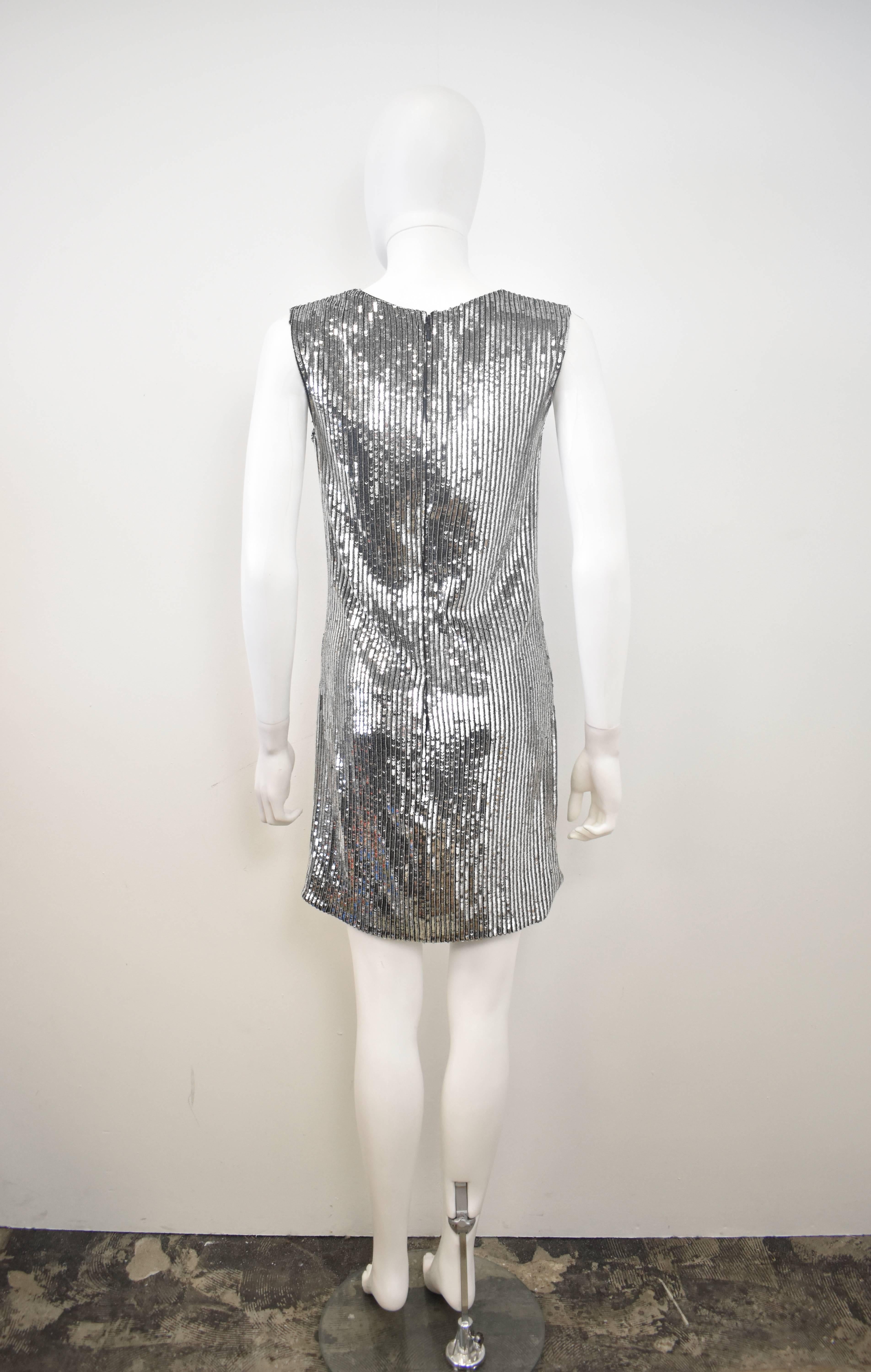 Women's Saint Laurent Hedi Slimane Silver Silk Sequin and Beaded Mini Dress 2015
