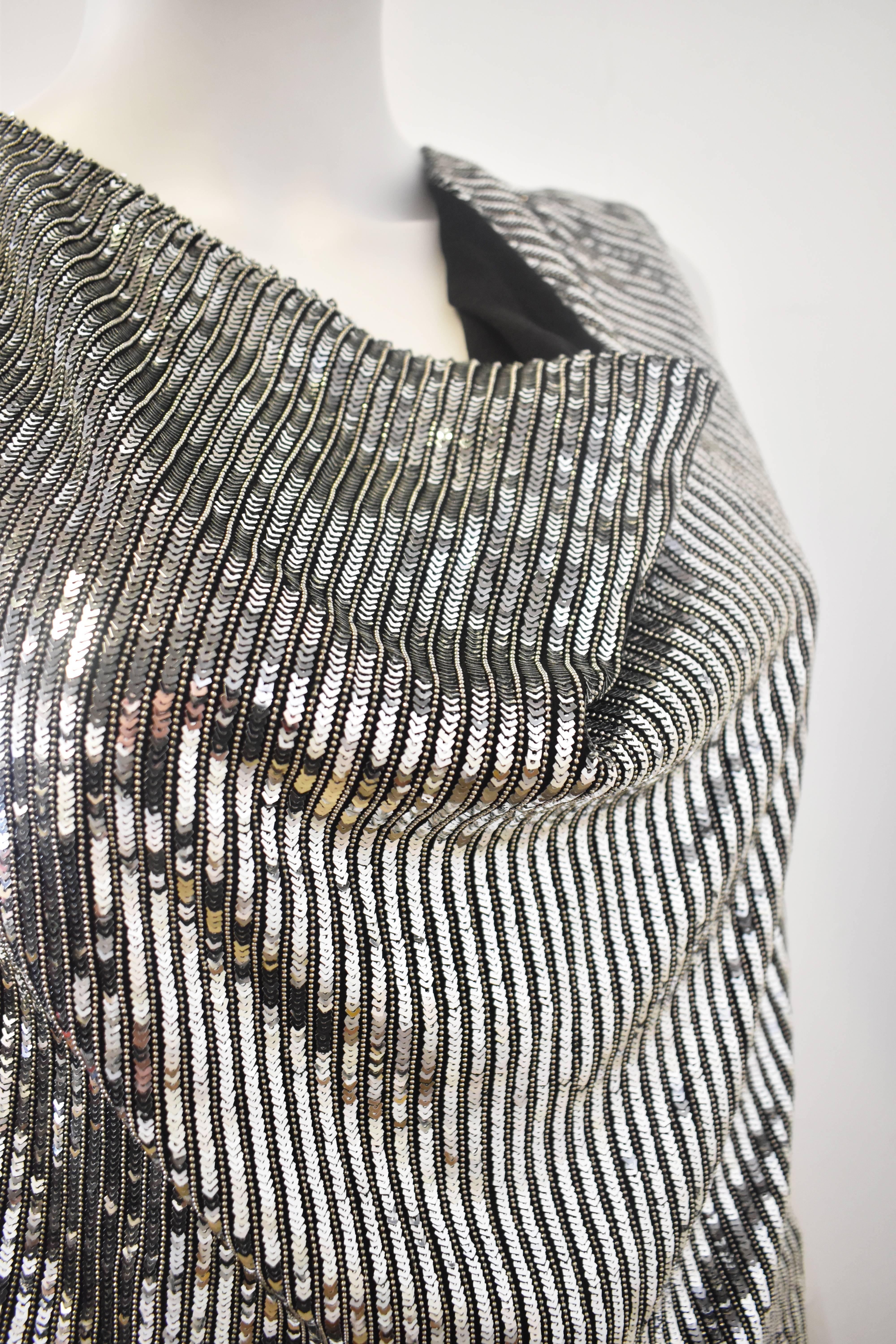 Saint Laurent Hedi Slimane Silver Silk Sequin and Beaded Mini Dress 2015 2