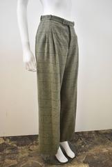 Givenchy Green Check Wide-Leg, Cropped Trousers with Beaded Floral Embellishment