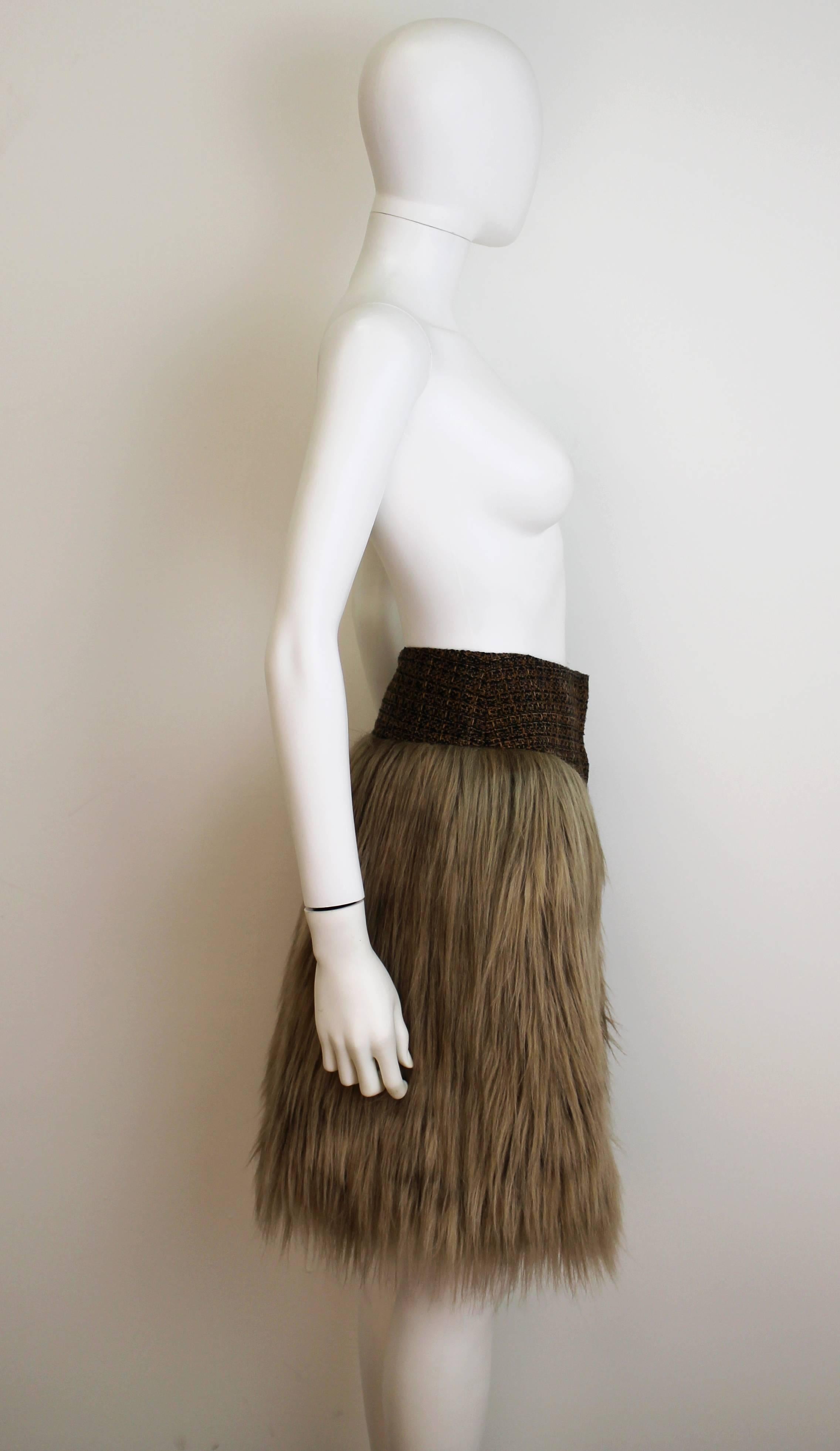 Chanel AW 2010 Faux-Fur Tweed Skirt  In Excellent Condition In London, GB