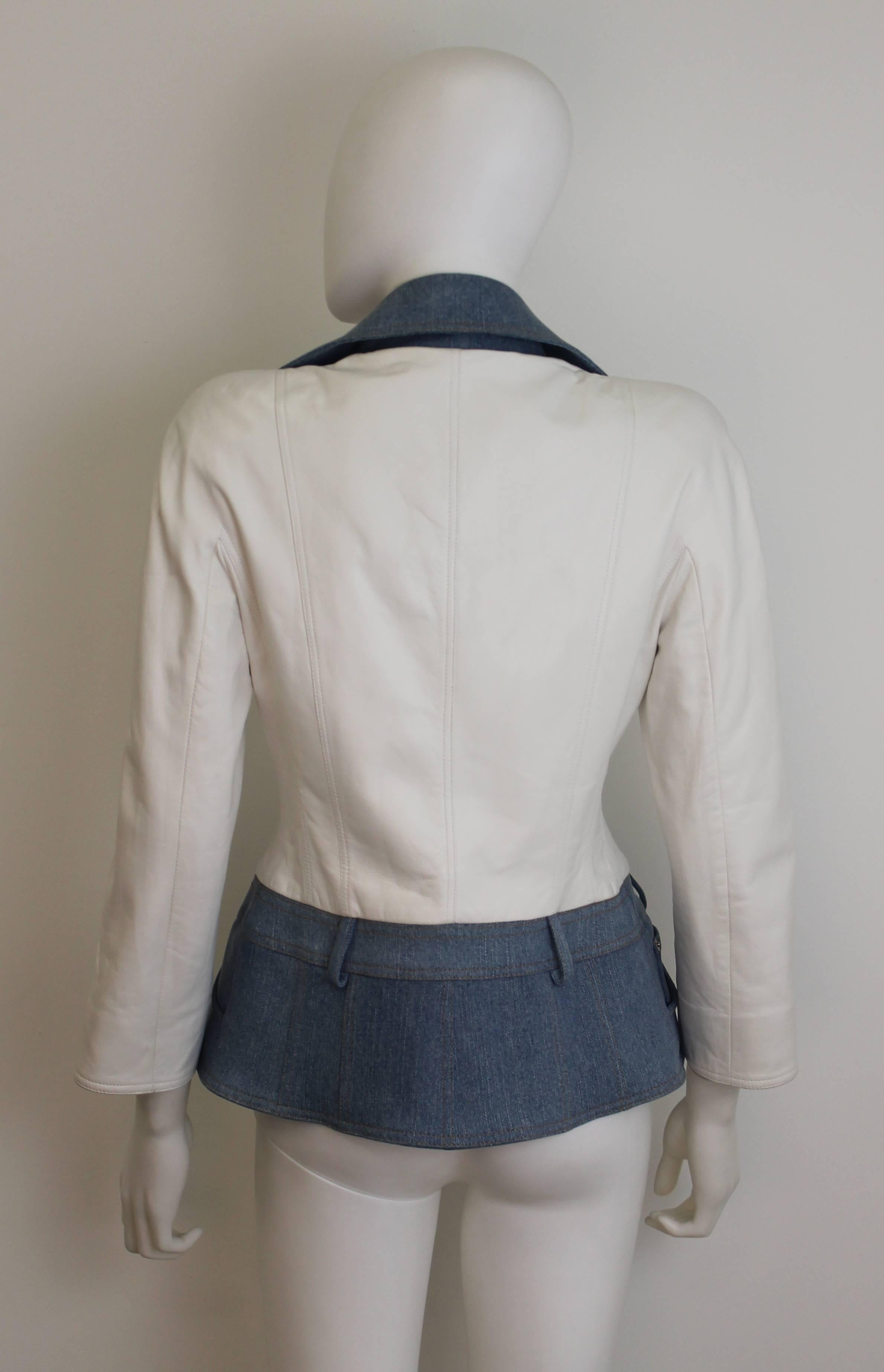 Gray Christian Dior SS 2005 White Leather and Denim Jacket