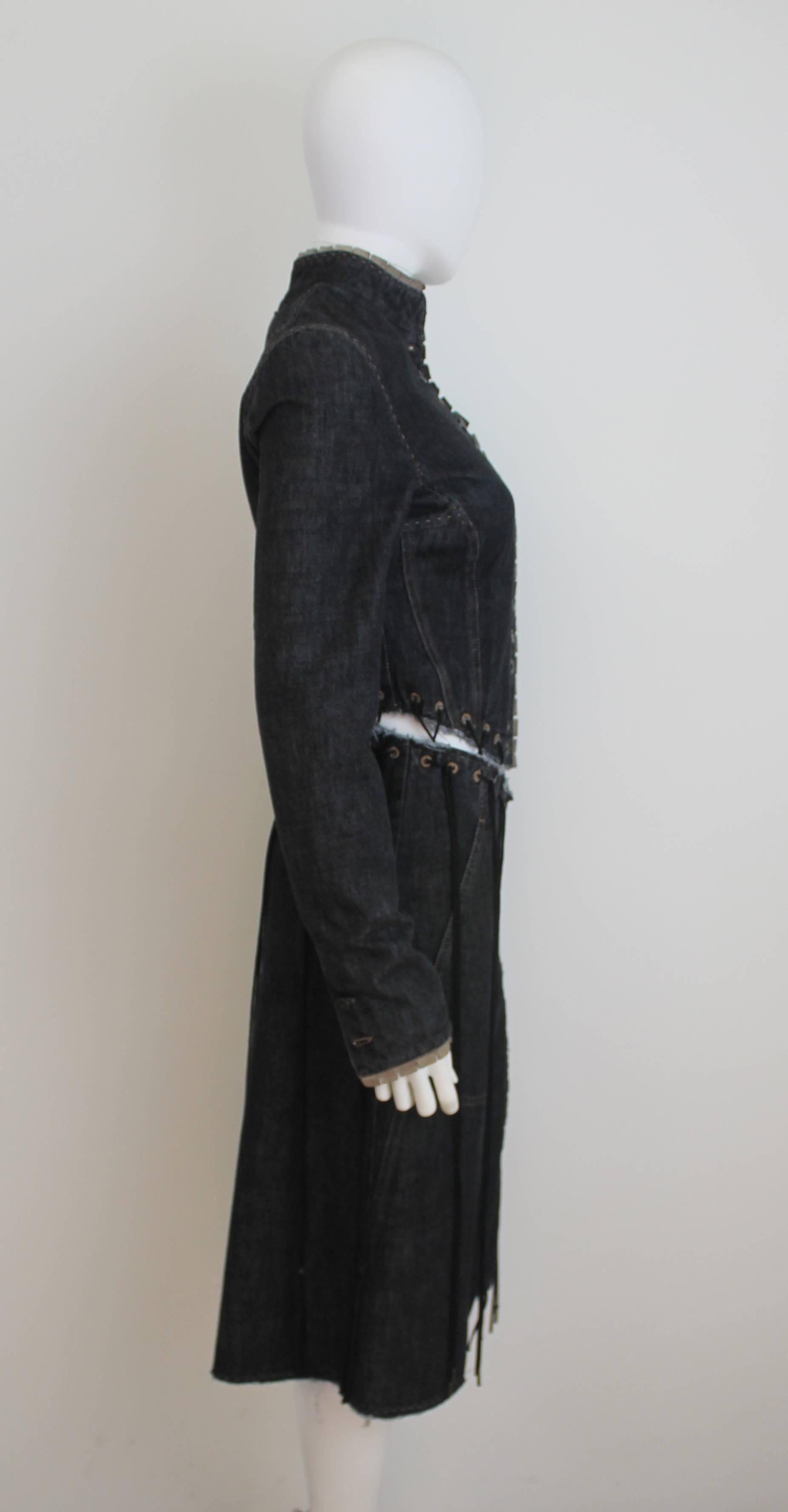 Rare and collectible Alexander McQueen dark grey denim structured dress from Spring/Summer 2003 iconic 