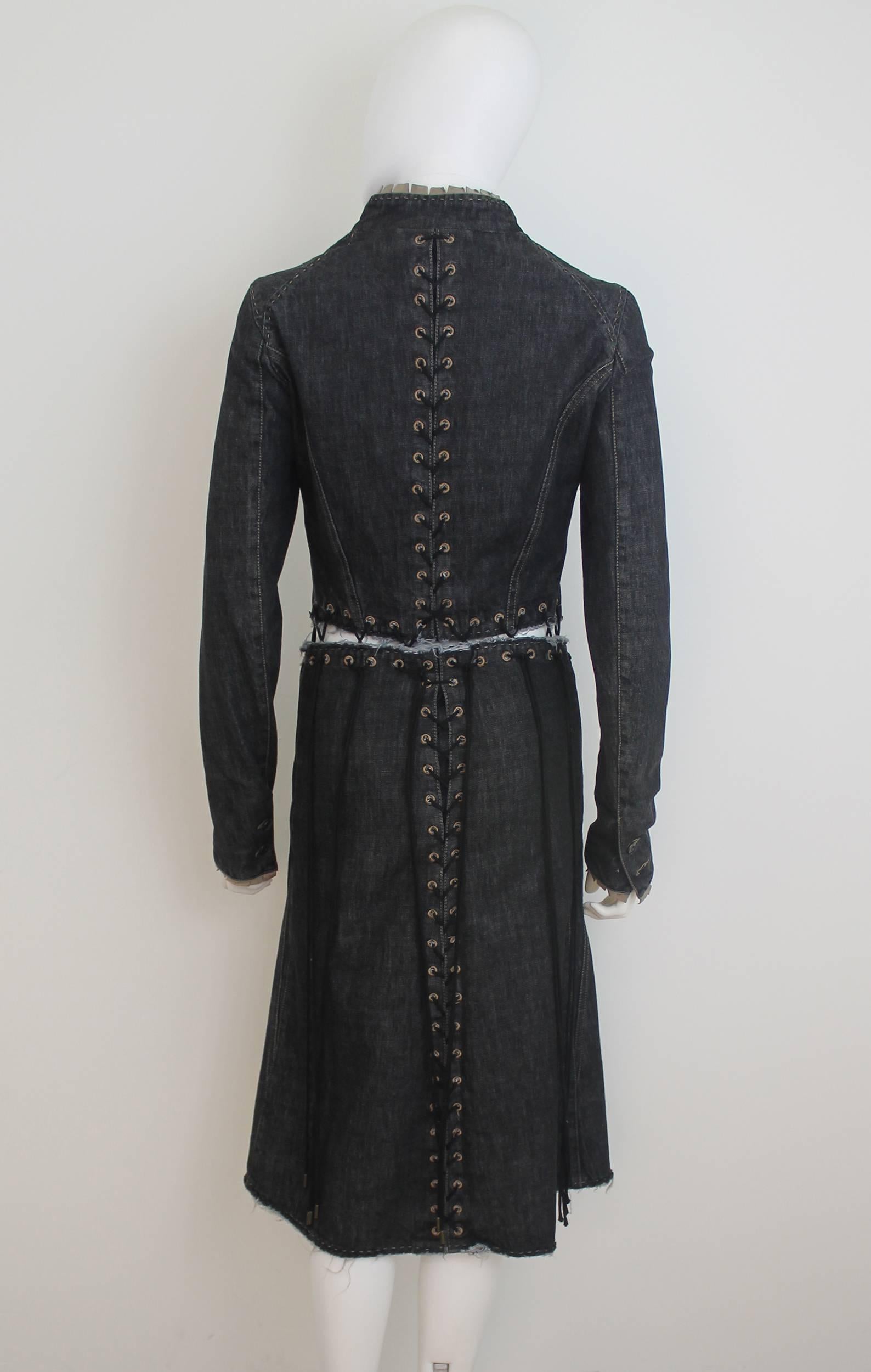 Black Alexander McQueen SS 2003 'Pirate Collection' Denim Lace-Up Dress