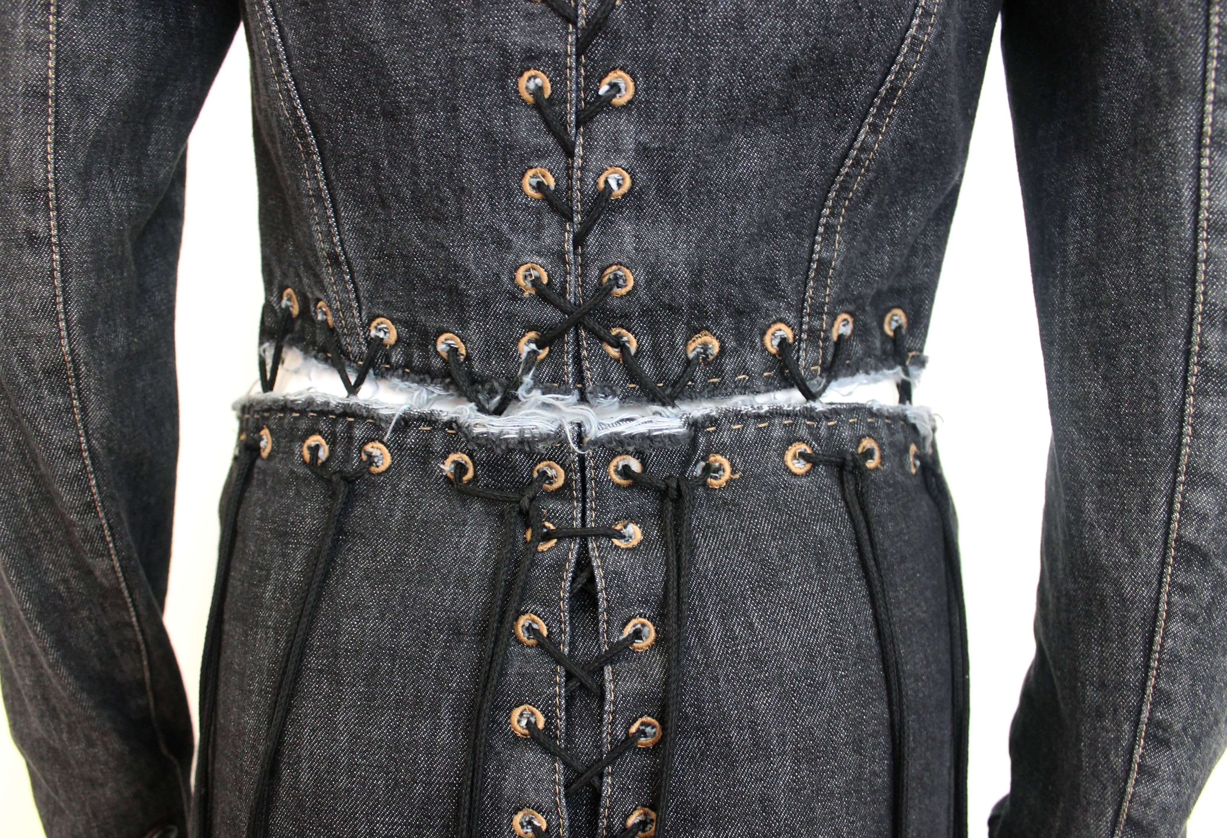 Alexander McQueen SS 2003 'Pirate Collection' Denim Lace-Up Dress In Good Condition In London, GB