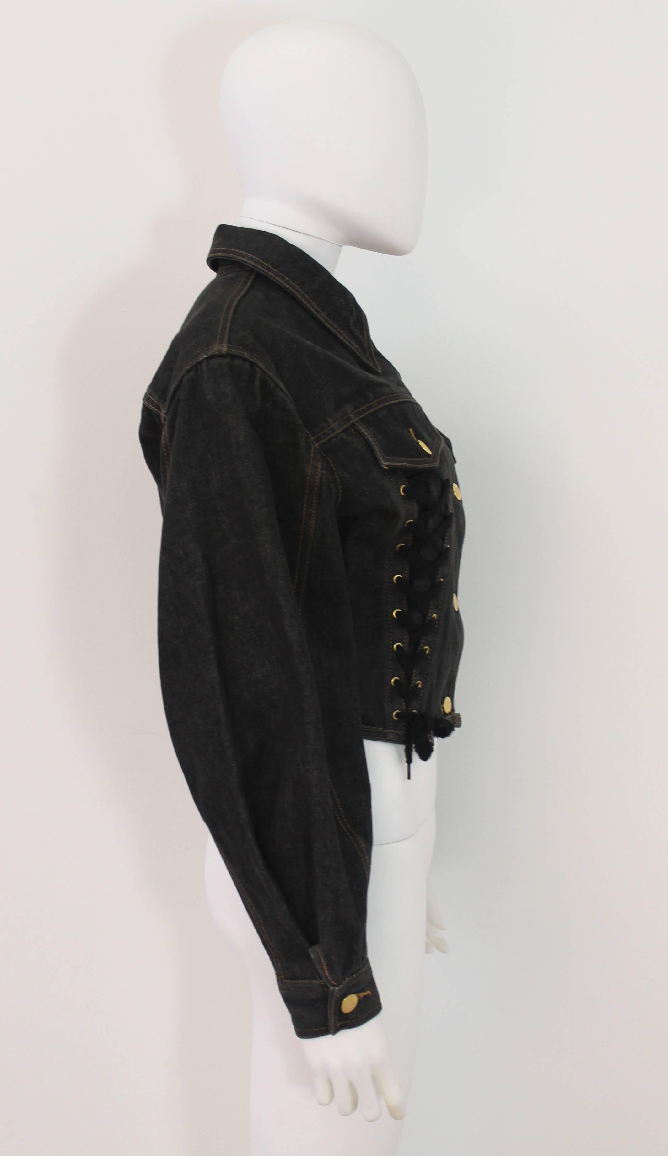 Black 1990's Junior Gaultier Lace-Up Denim Jacket