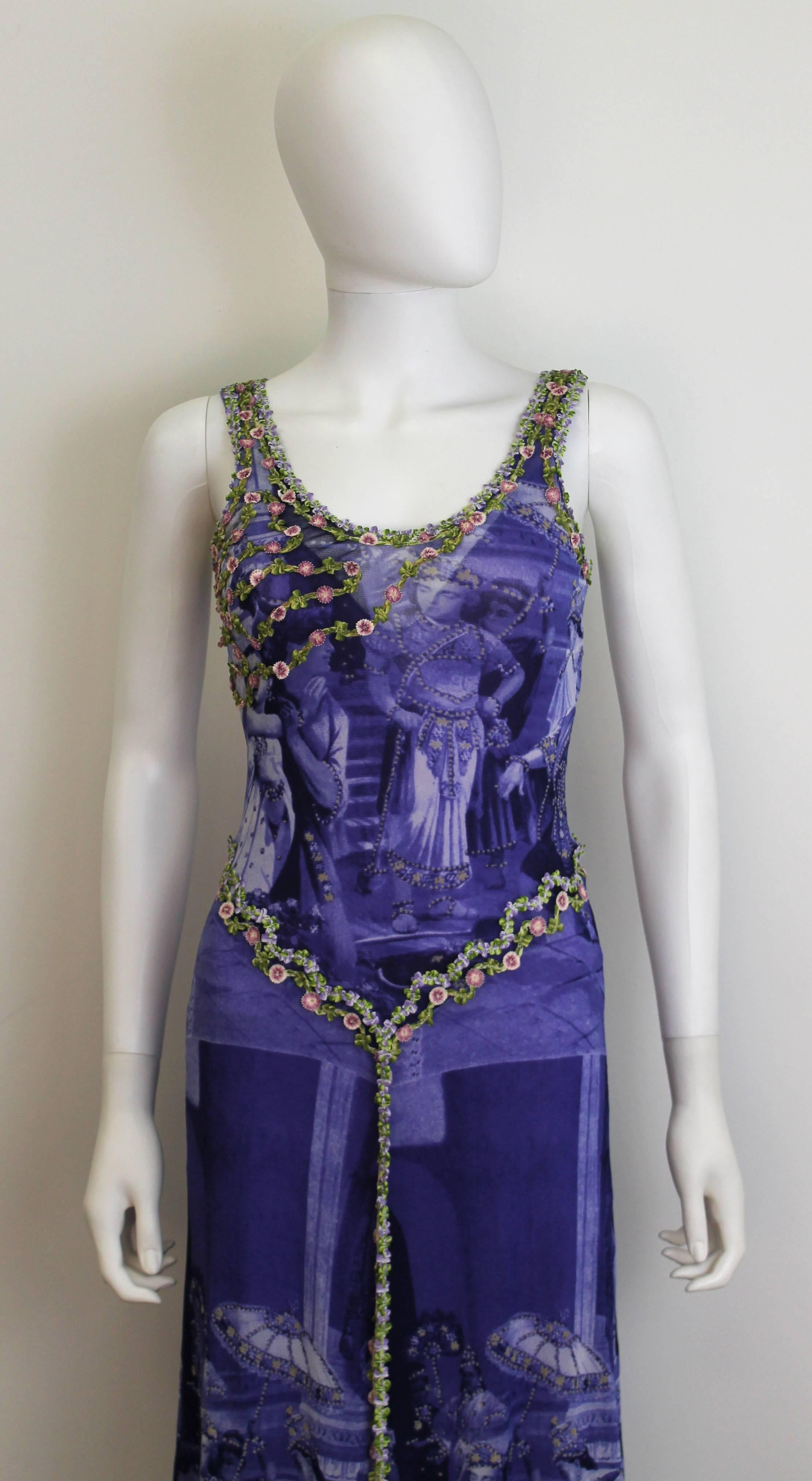 Purple 1990's Jean Paul Gaultier Flower-Appliqué Dress