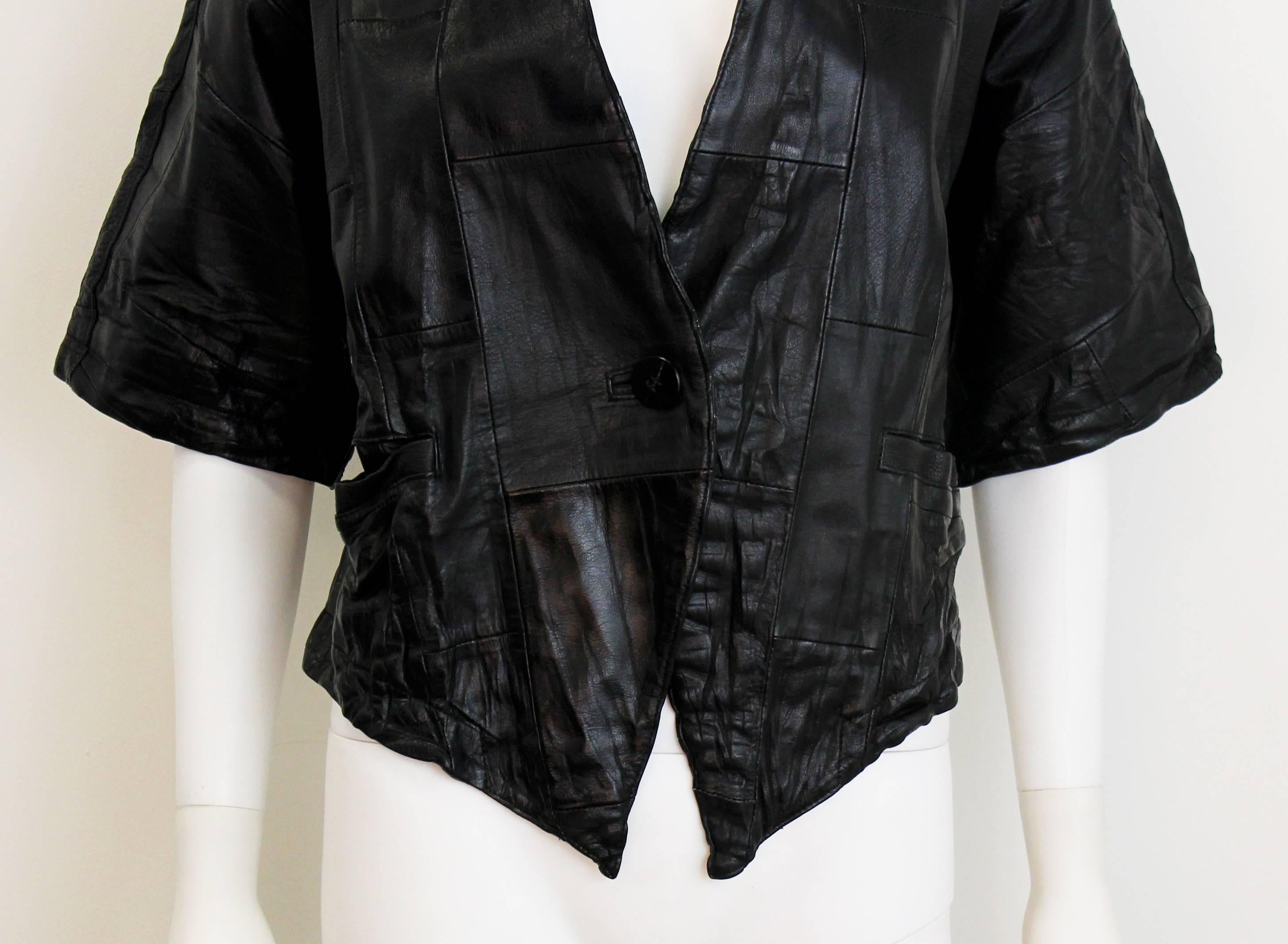 Issey Miyake Black Leather Patchwork Jacket In Excellent Condition In London, GB