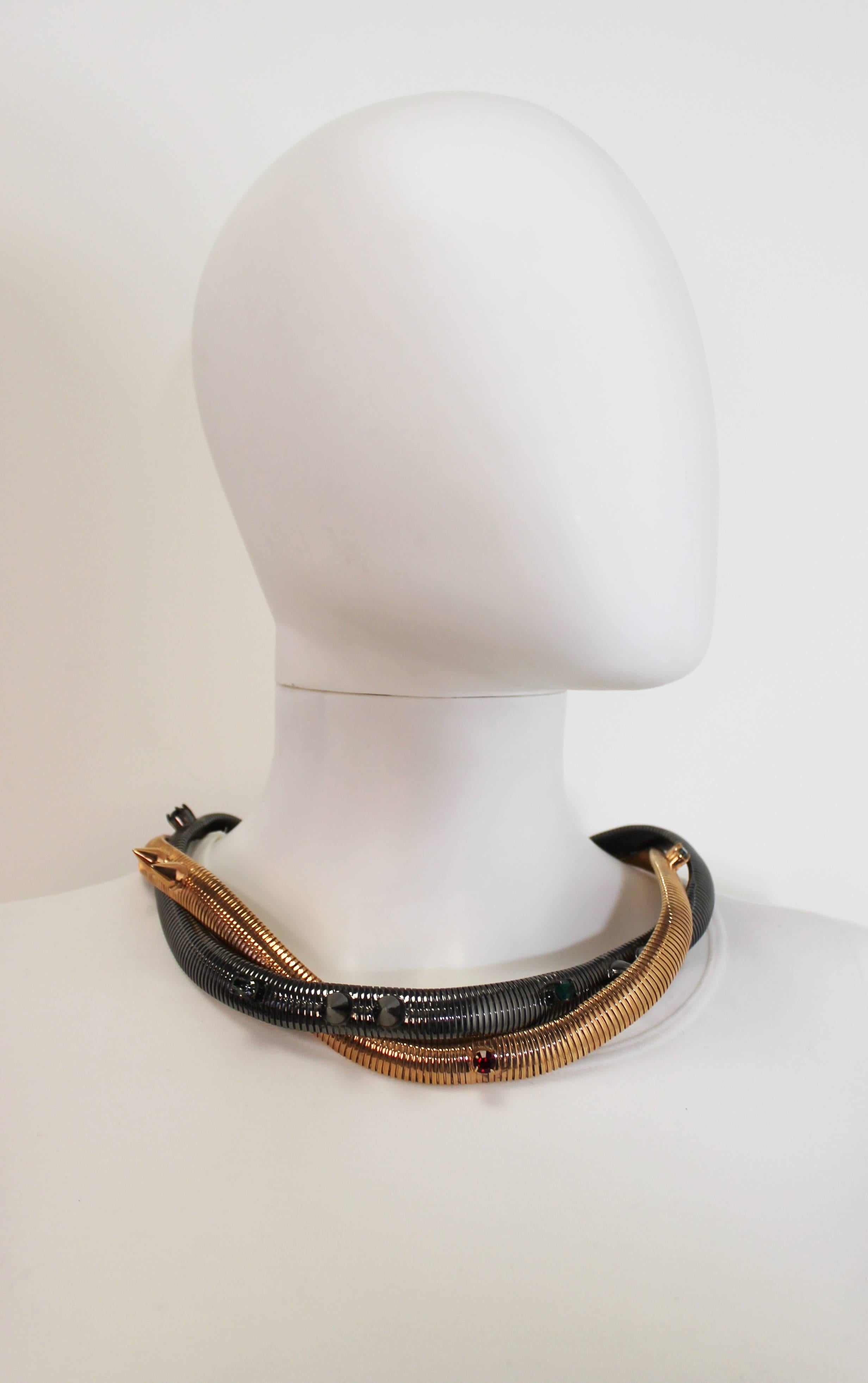 Modern Mawi Jewelled Gold and Gunmetal Snake Necklace