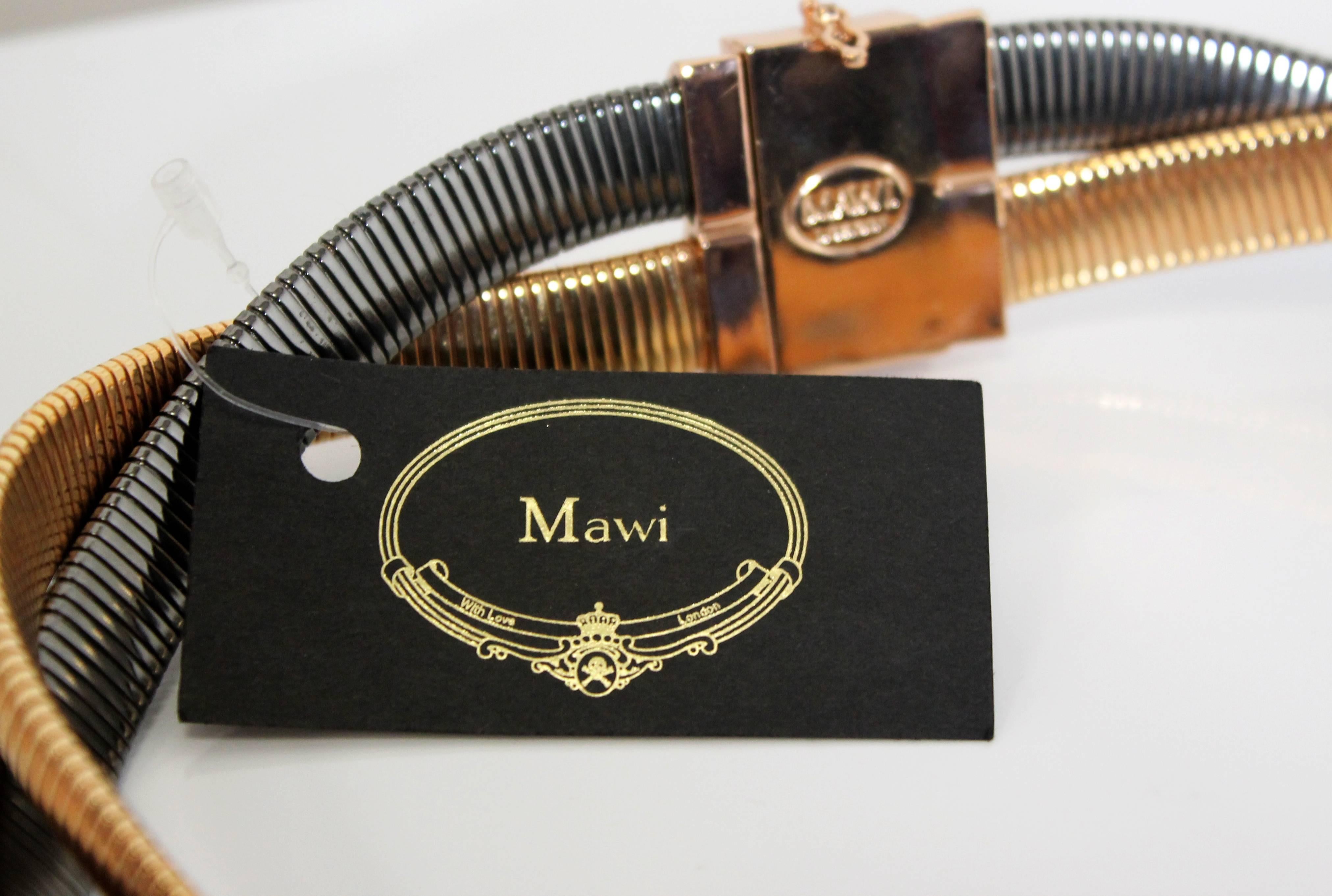 Mawi Jewelled Gold and Gunmetal Snake Necklace In Excellent Condition In London, GB