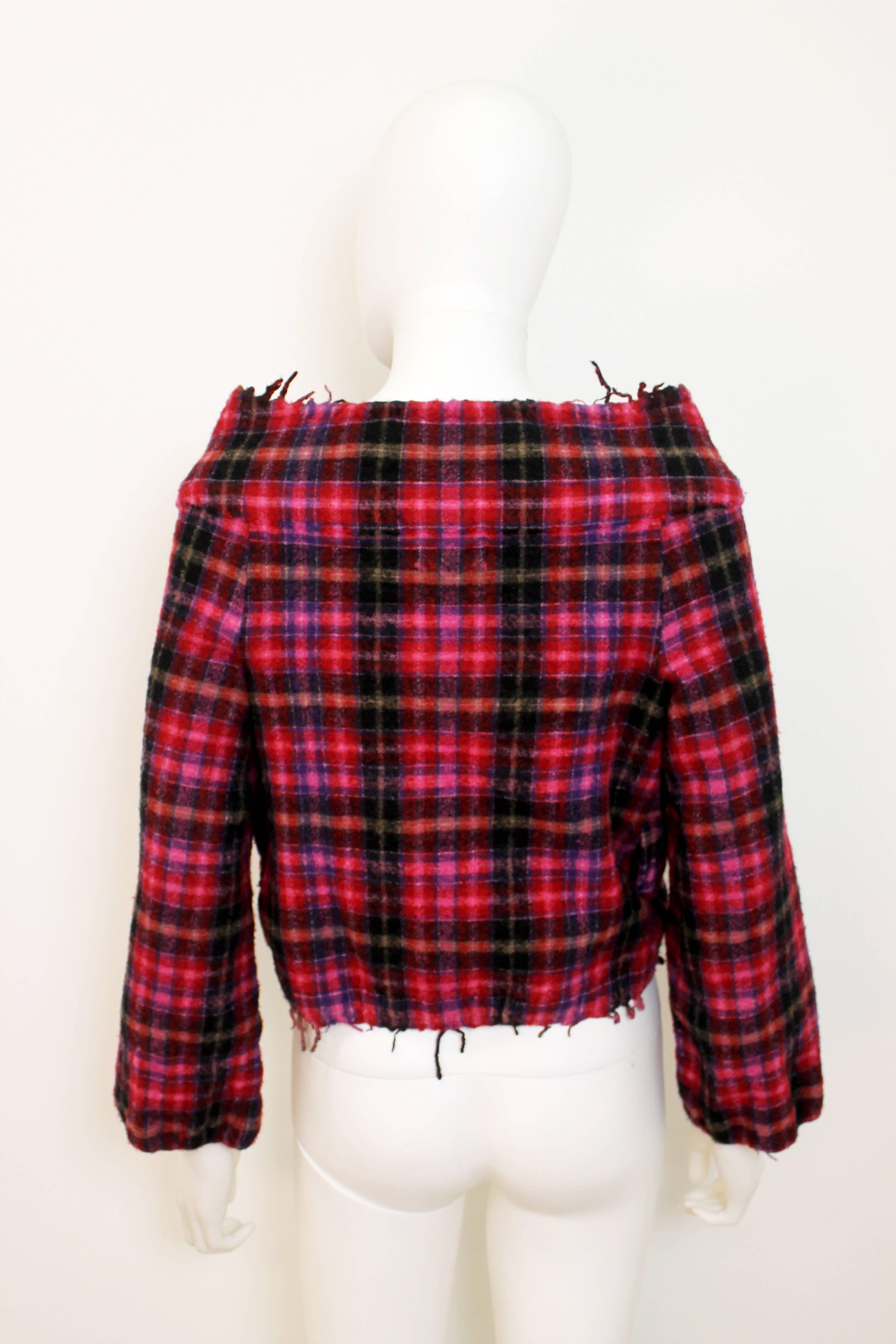 Black Comme des Garcons tricot Pink Checked Cropped Jacket c.1994 For Sale