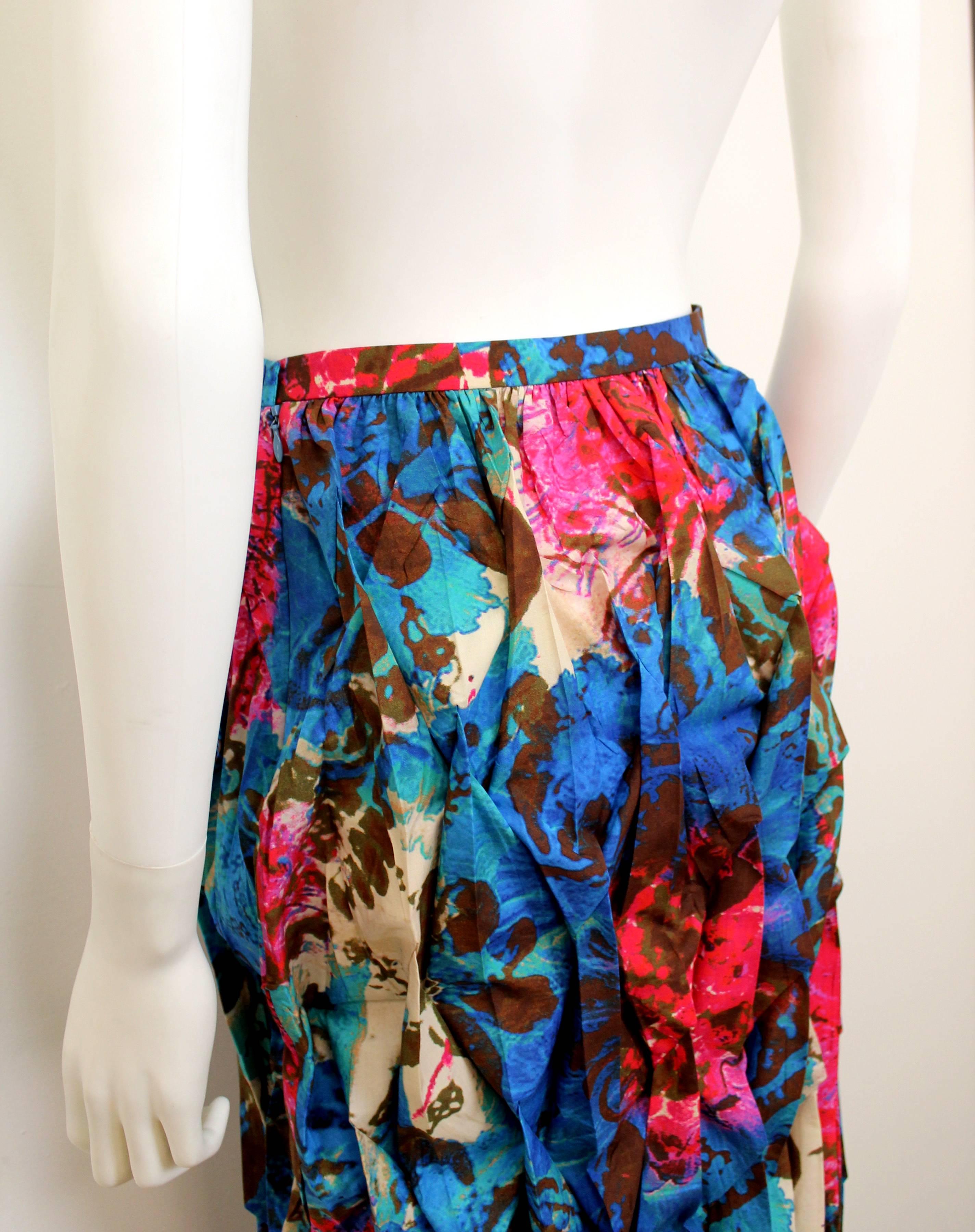 Women's 2002 Issey Miyake Psychedelic Tropical Digital Print Pleated Skirt