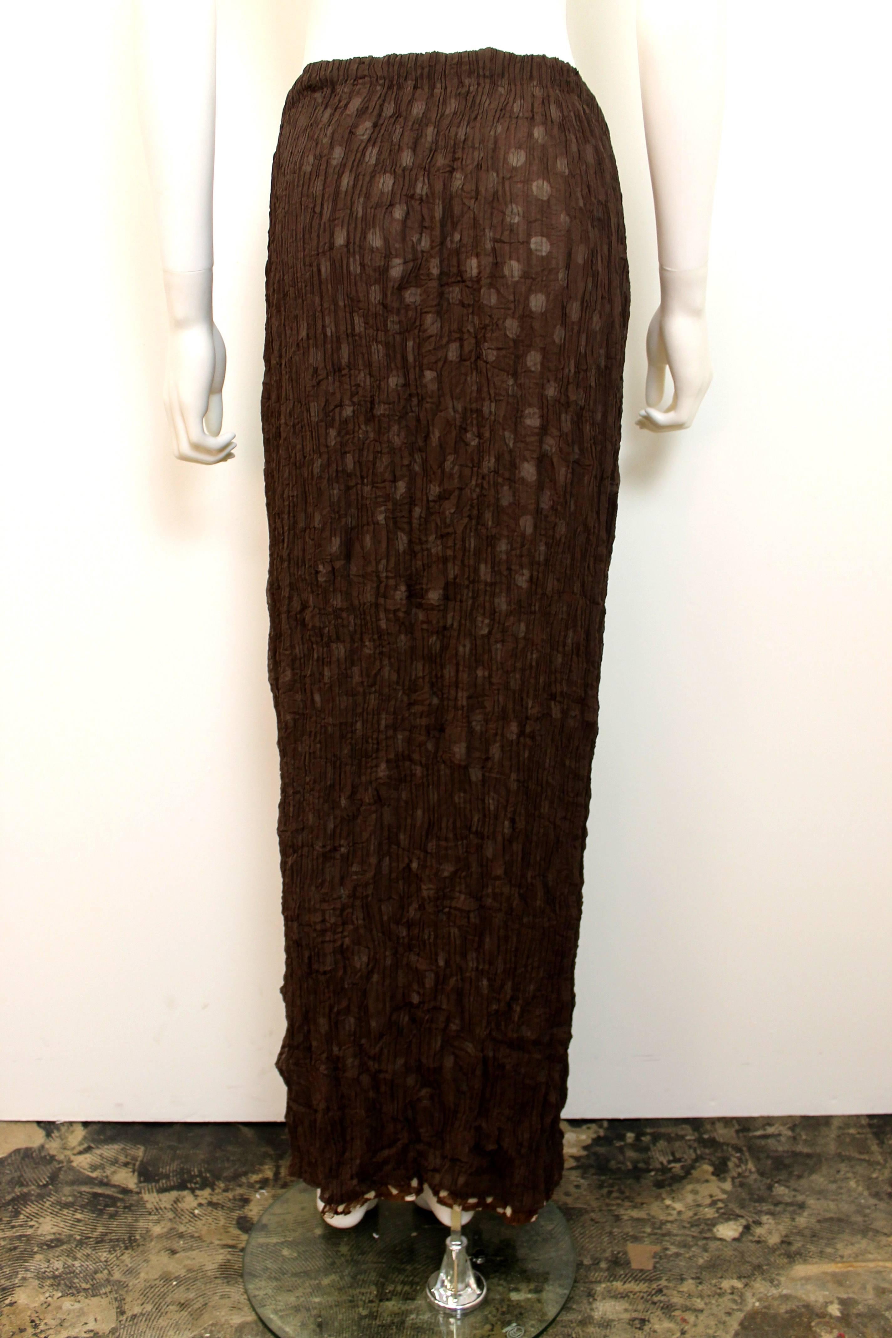 Black 1980's Issey Miyake Double-Layer Brown Polka-Dot Skirt