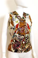 1980's Hermes Silk Native-American Print Waistcoat