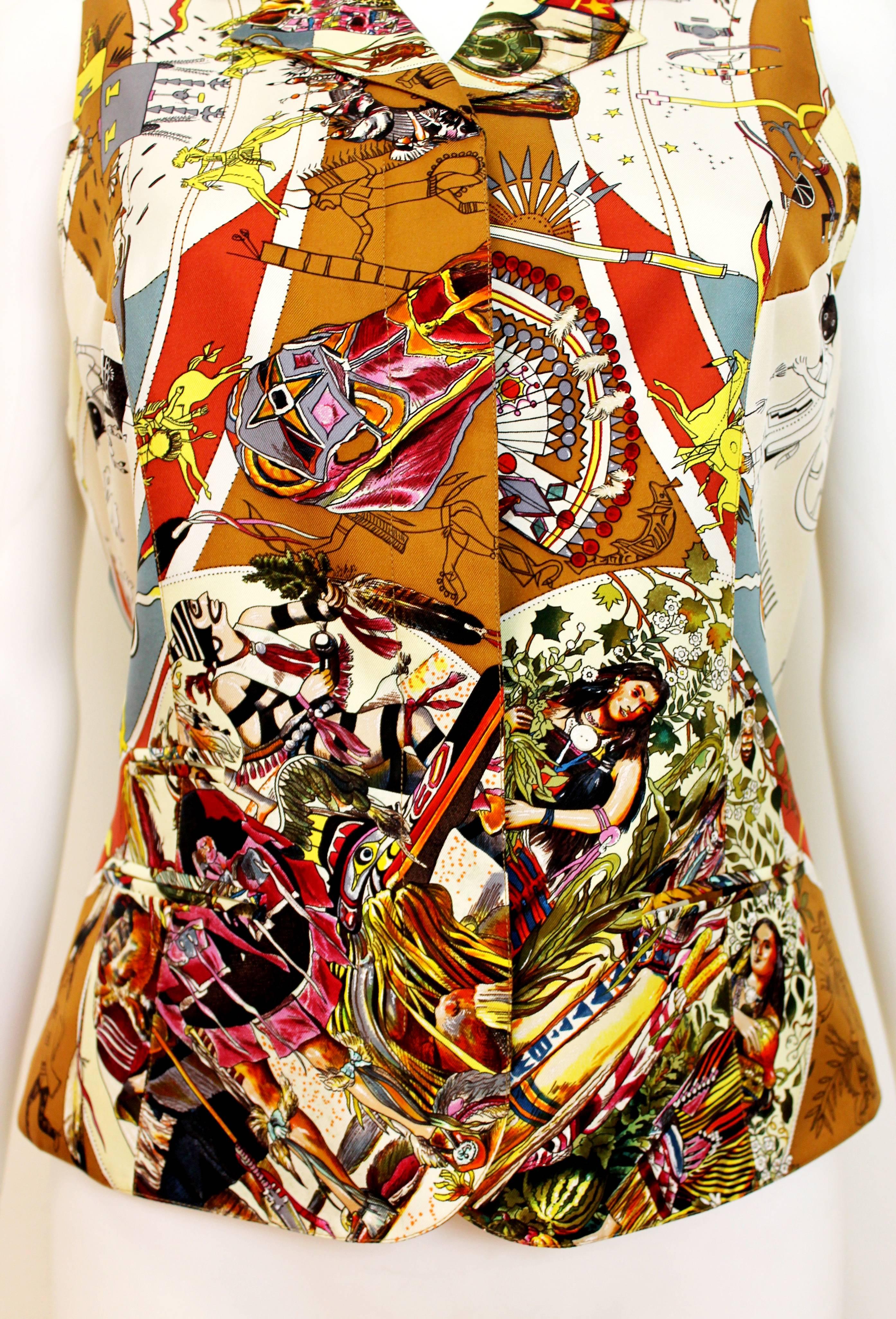 Women's 1980's Hermes Silk Native-American Print Waistcoat