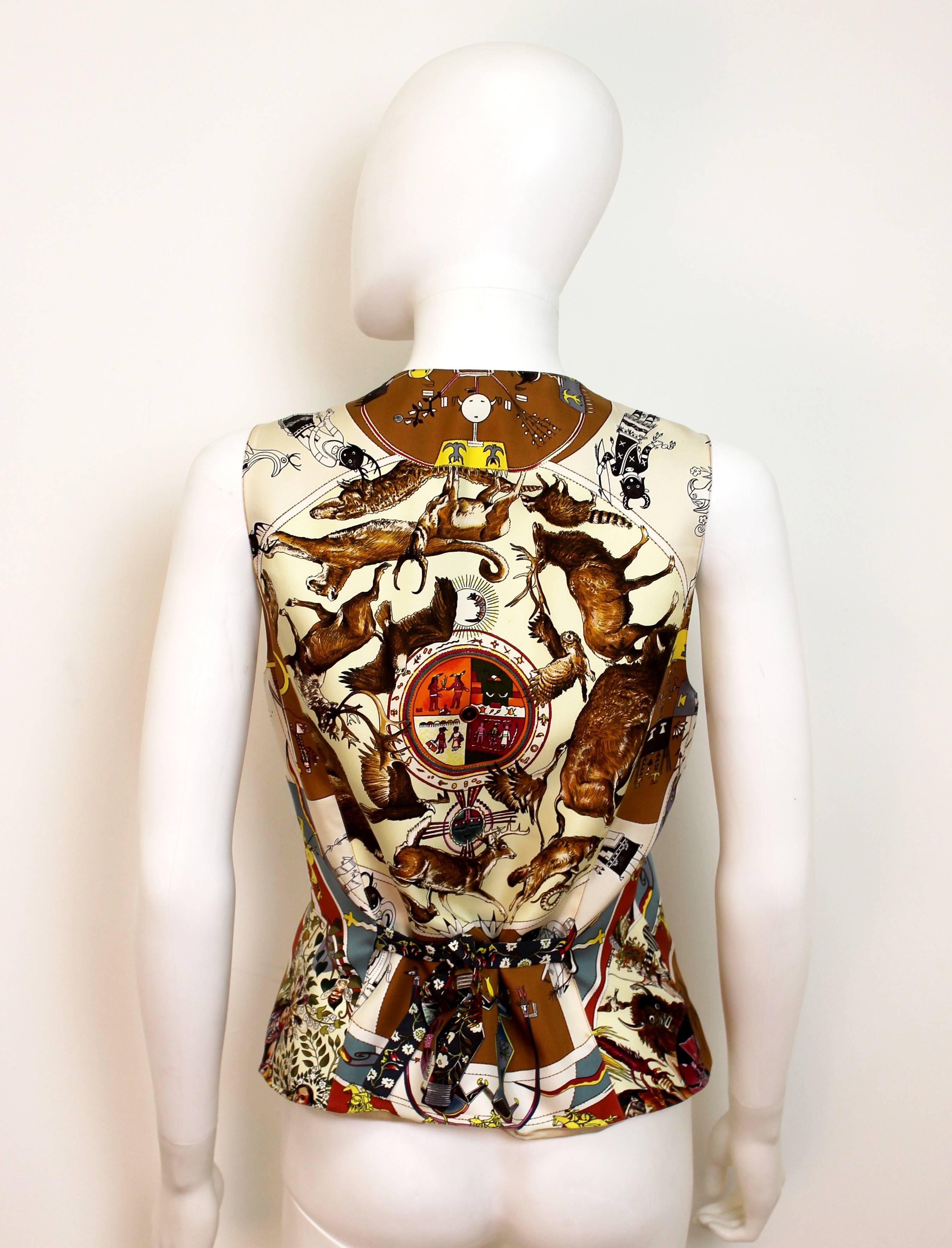 1980's Hermes Silk Native-American Print Waistcoat In Excellent Condition In London, GB