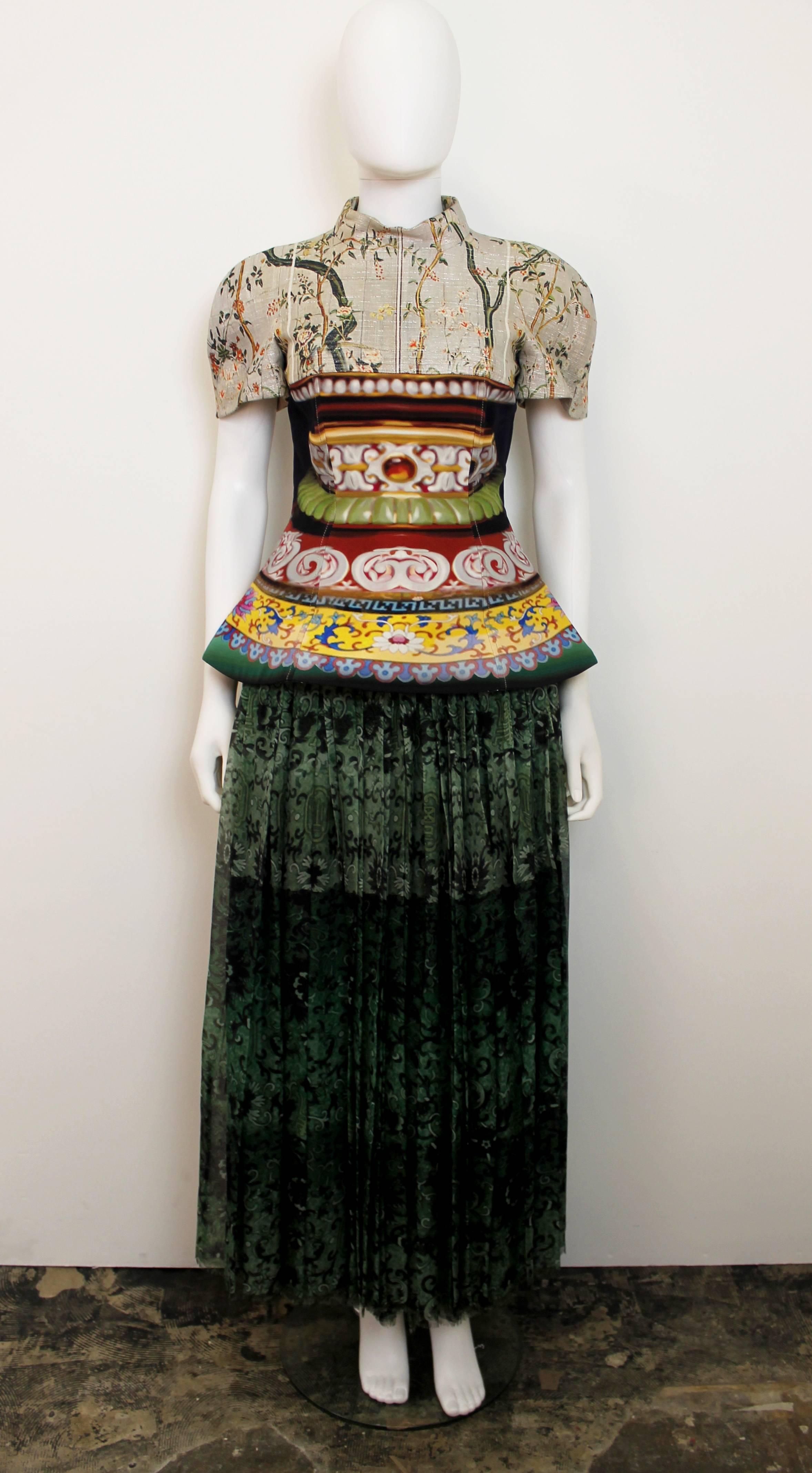 Black Mary Katrantzou AW 2011 Runway Emerald Printed Wrap-Skirt