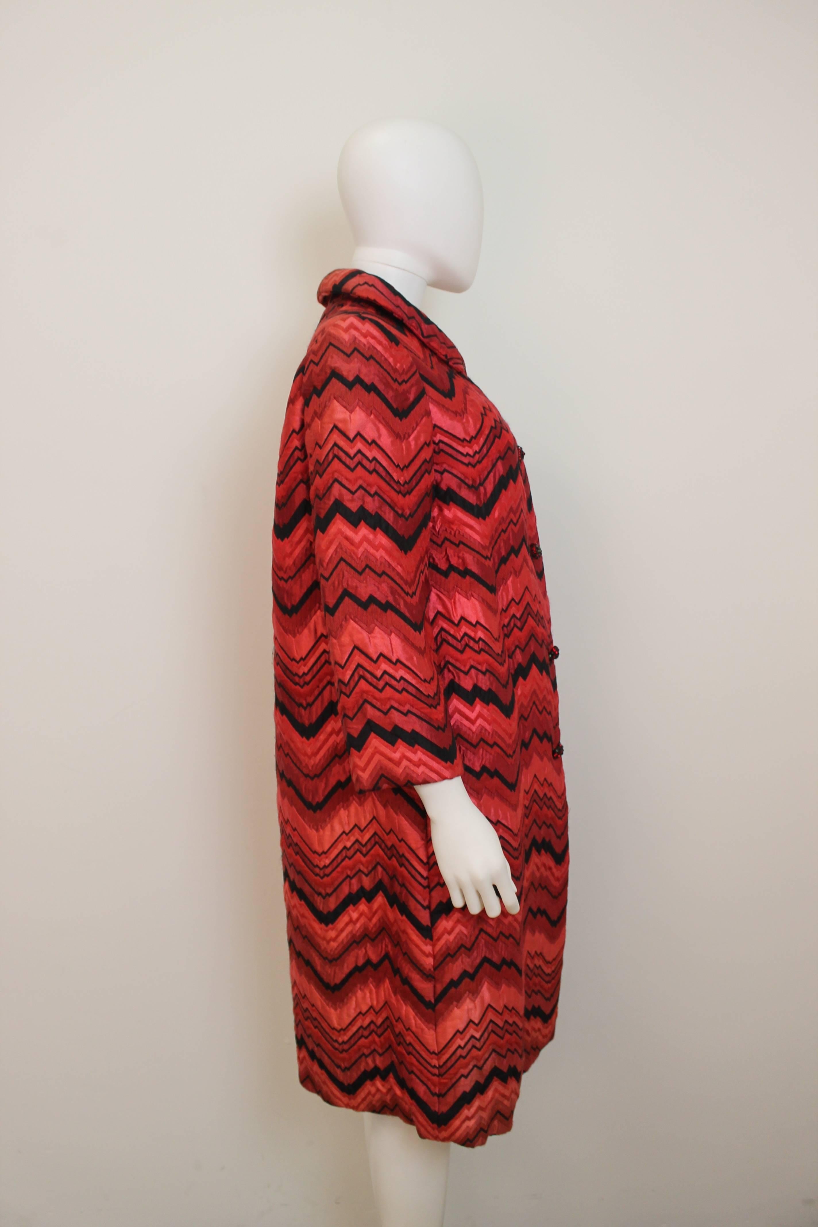 1960's Christian Dior New York Brocade Zig-Zag Coat In Excellent Condition In London, GB