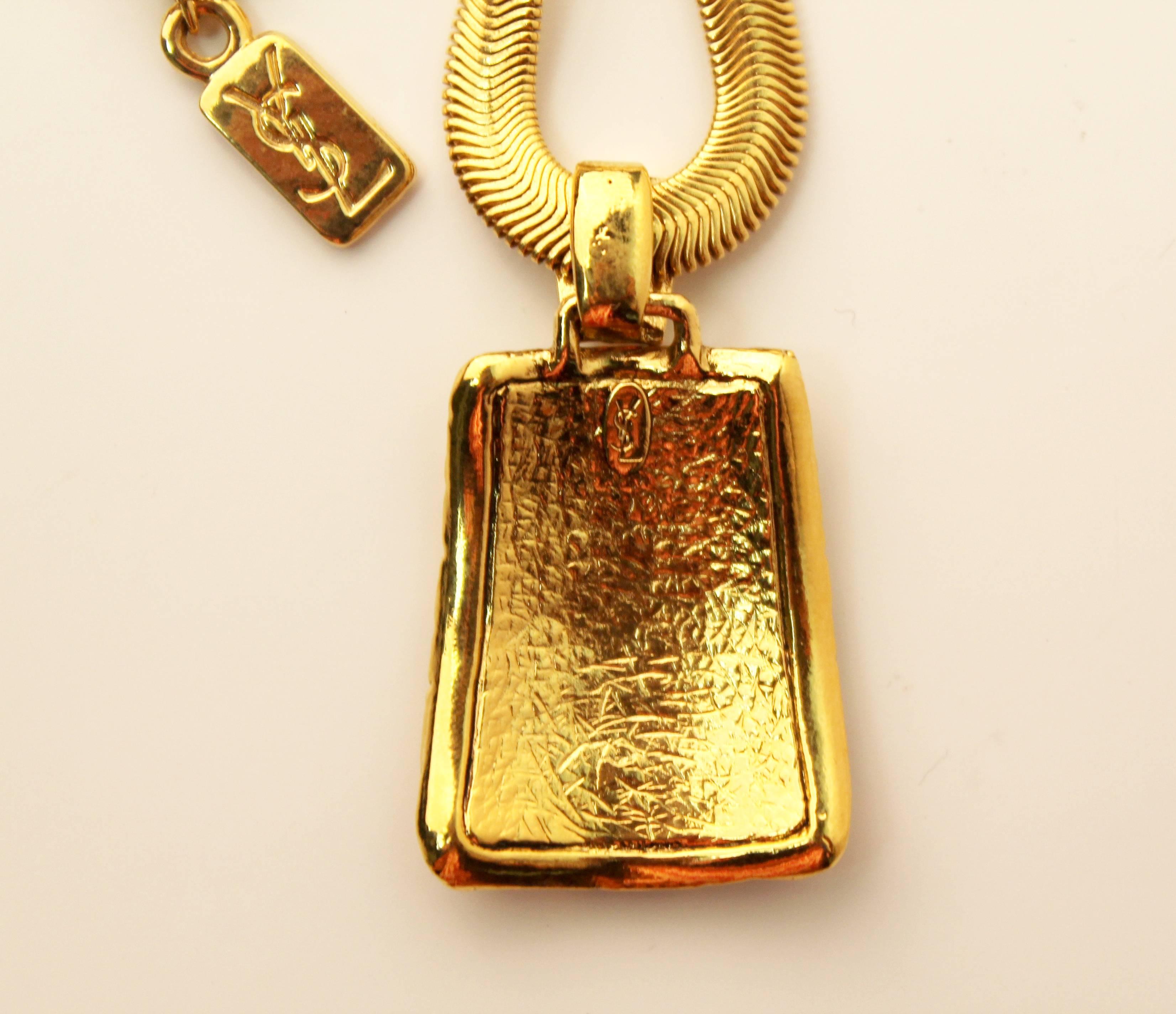 Etruscan Revival Vintage Yves Saint Laurent Gold Necklace with Crocodile Pendant For Sale