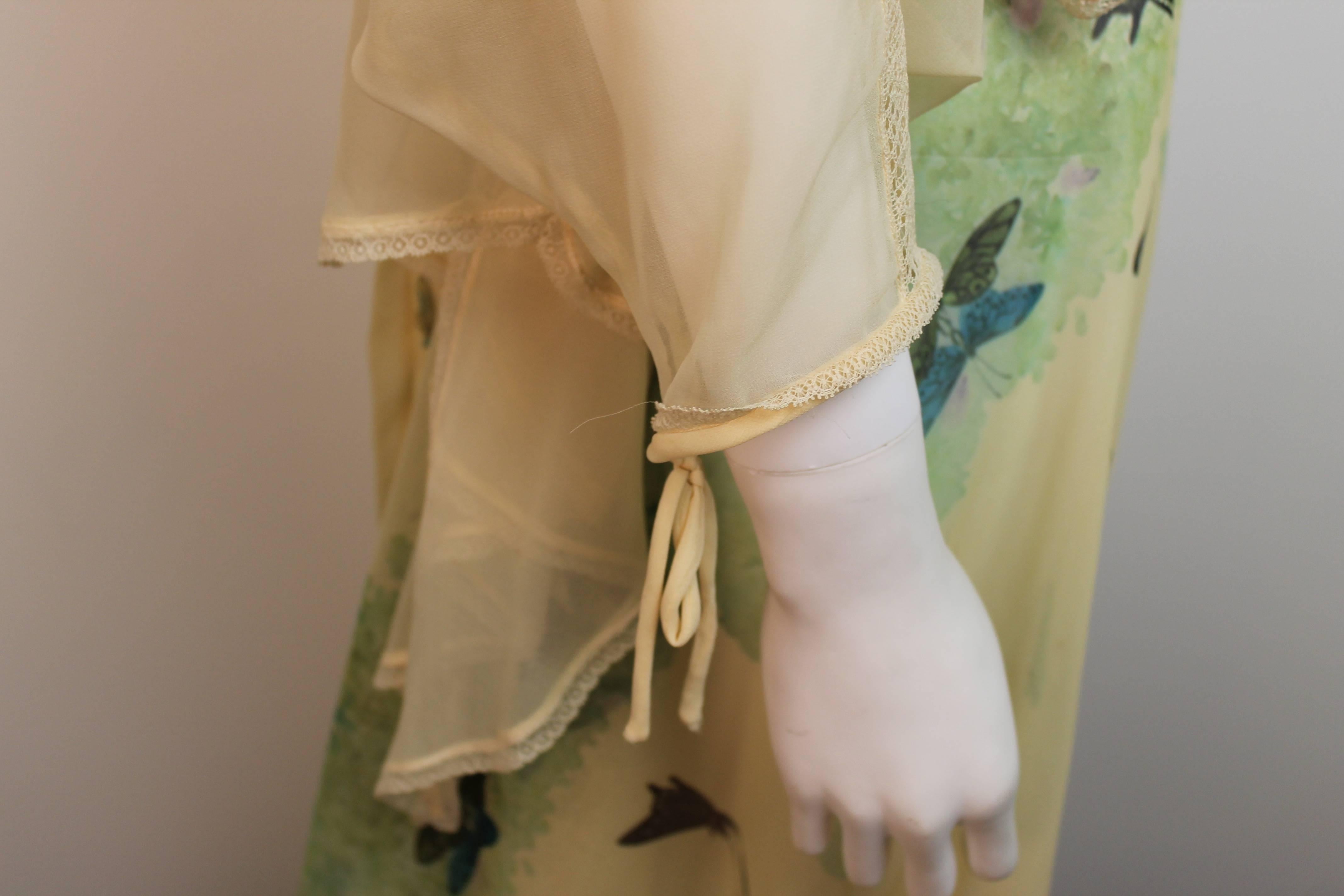 Marisa Martin Yellow and Green Butterfly Print Dress c.1970 1