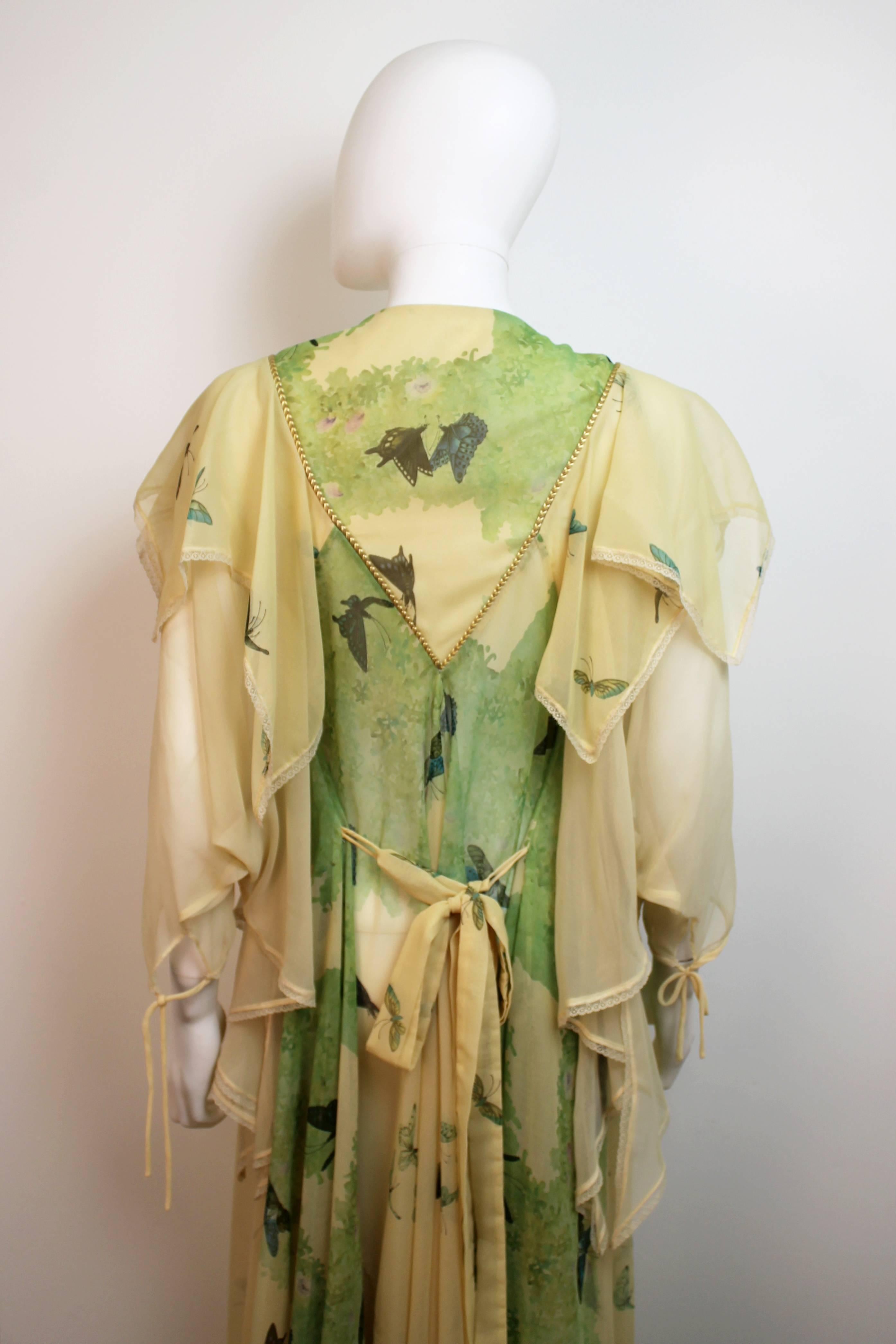 Marisa Martin Yellow and Green Butterfly Print Dress c.1970 3