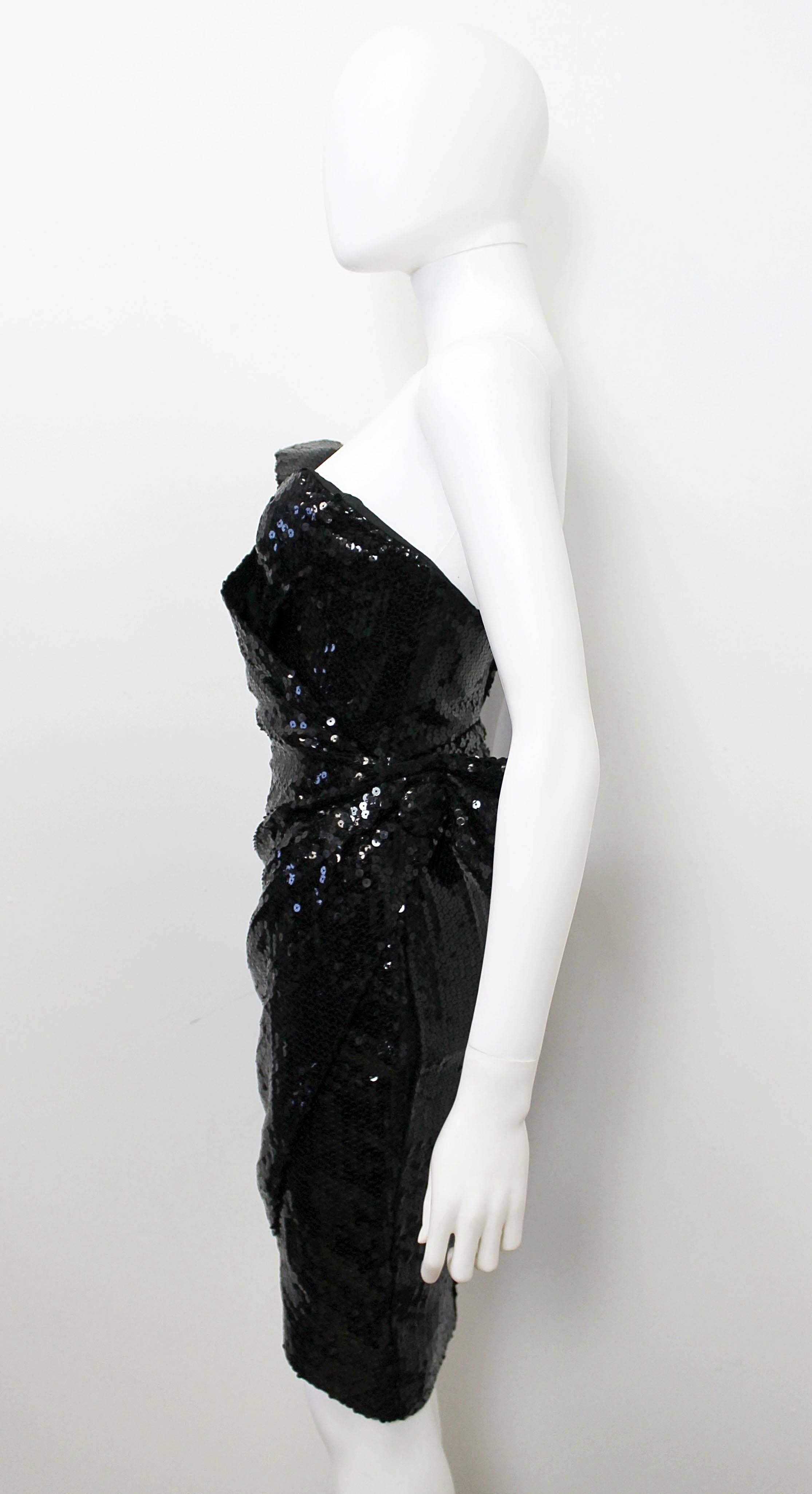 Women's 1988 Thierry Mugler Black Wasp Waist Sequin Cocktail Dress
