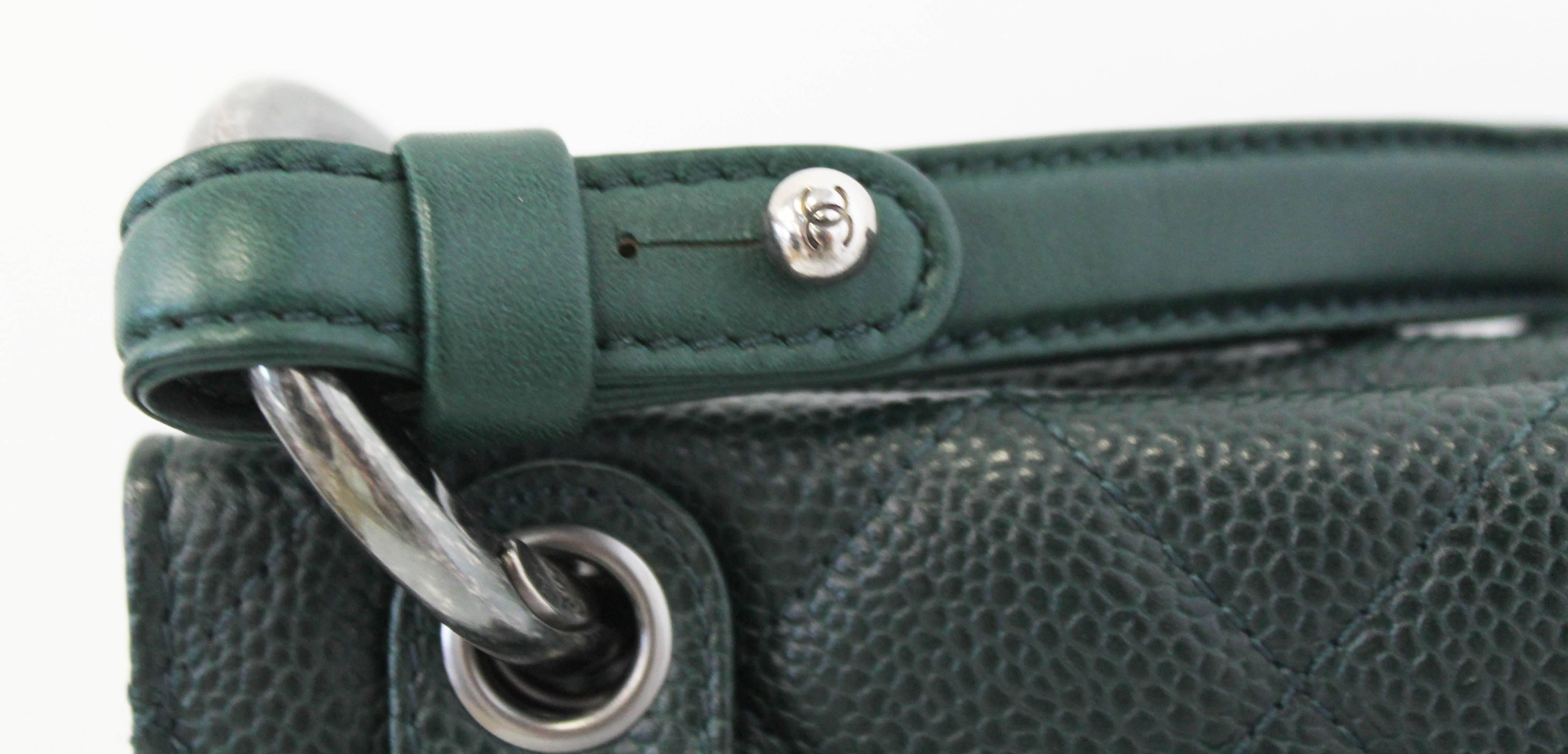Chanel 2015 / 2016 Dark Green Quilted Caviar Leather Retro Class Medium Flap Bag 1