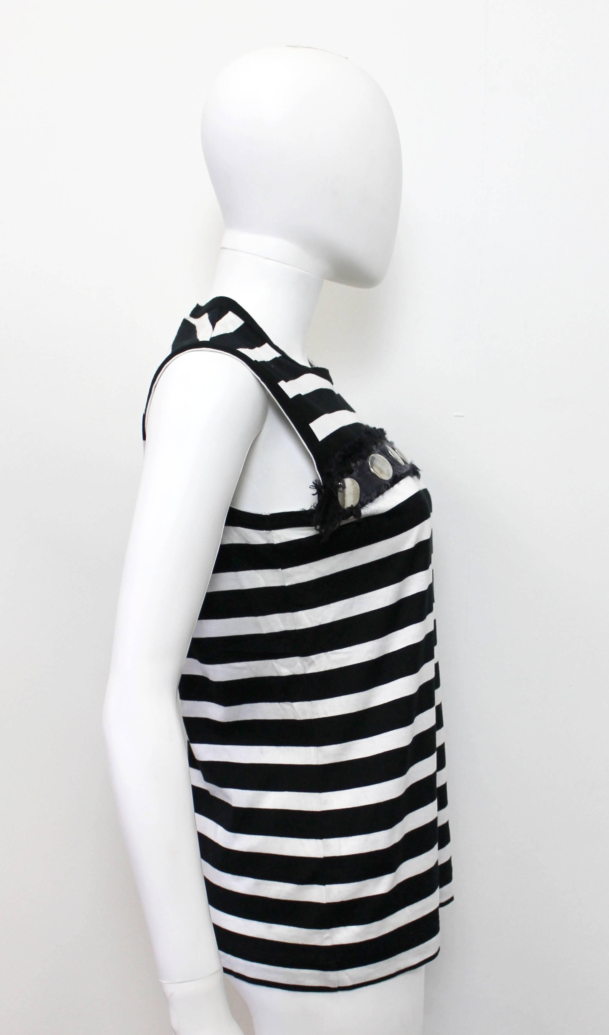 Gray Comme Des Garçons Tricot 2004 ‘Punk Style’ Studded Black and White Striped Vest