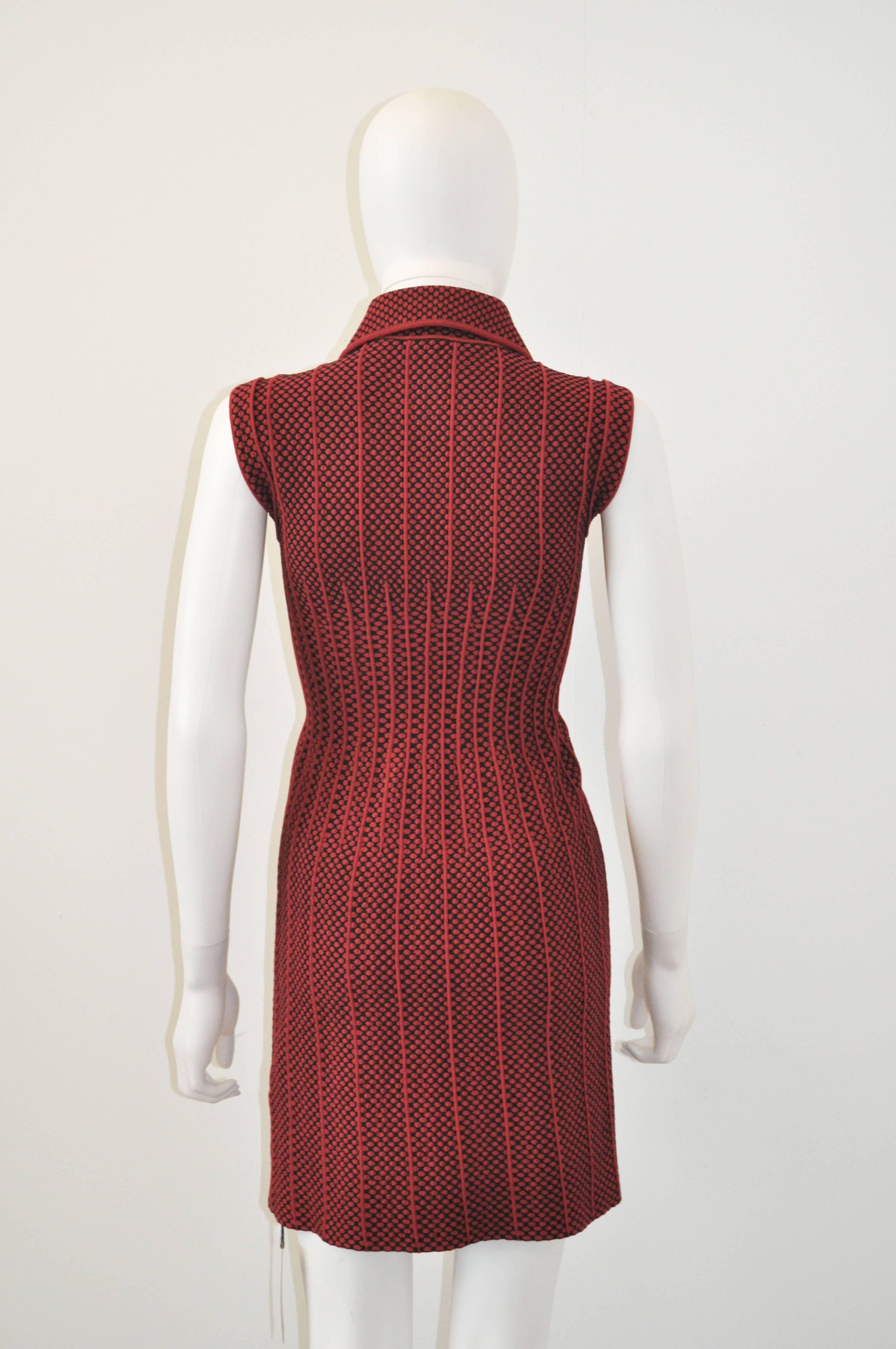 Azzedine Alaia Red Stretch Body-Con Knit Dress NWT In New Condition In London, GB