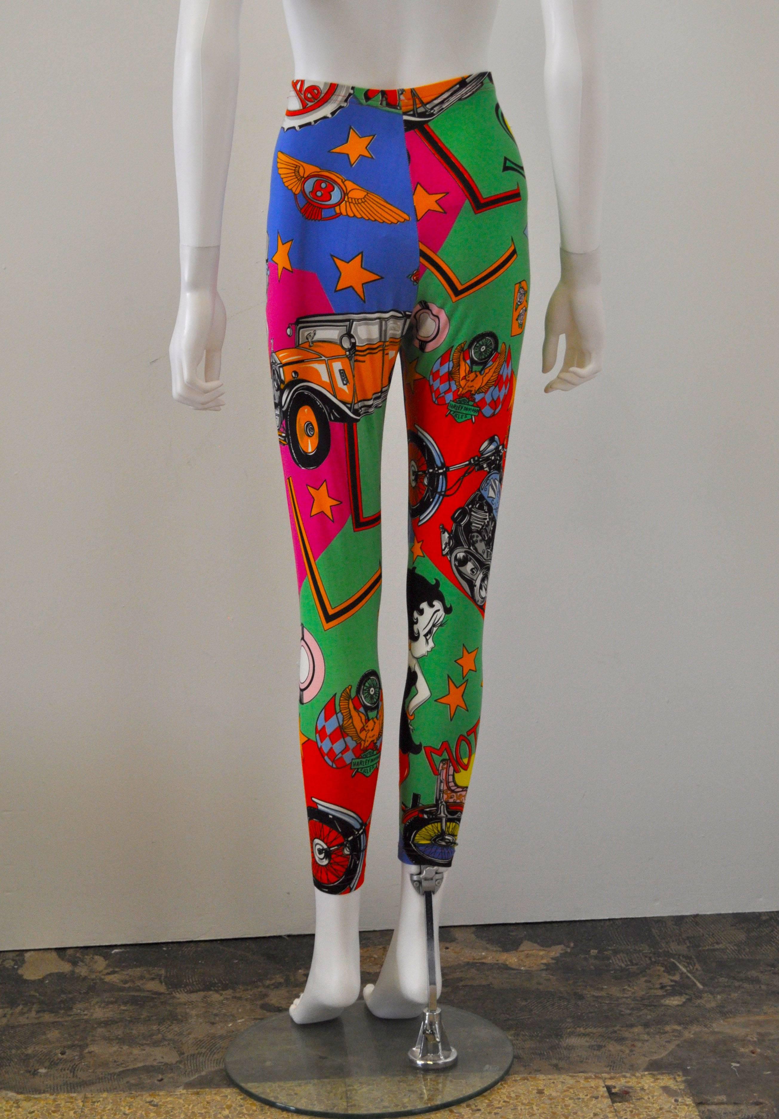 1991 Gianni Versace Betty Boop Colour Block High Waisted Print Leggings 1