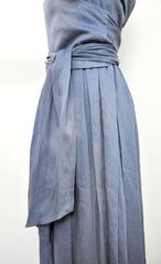 c.1980 Hermes Linen Light Blue Tea Dress with Wrap Belt