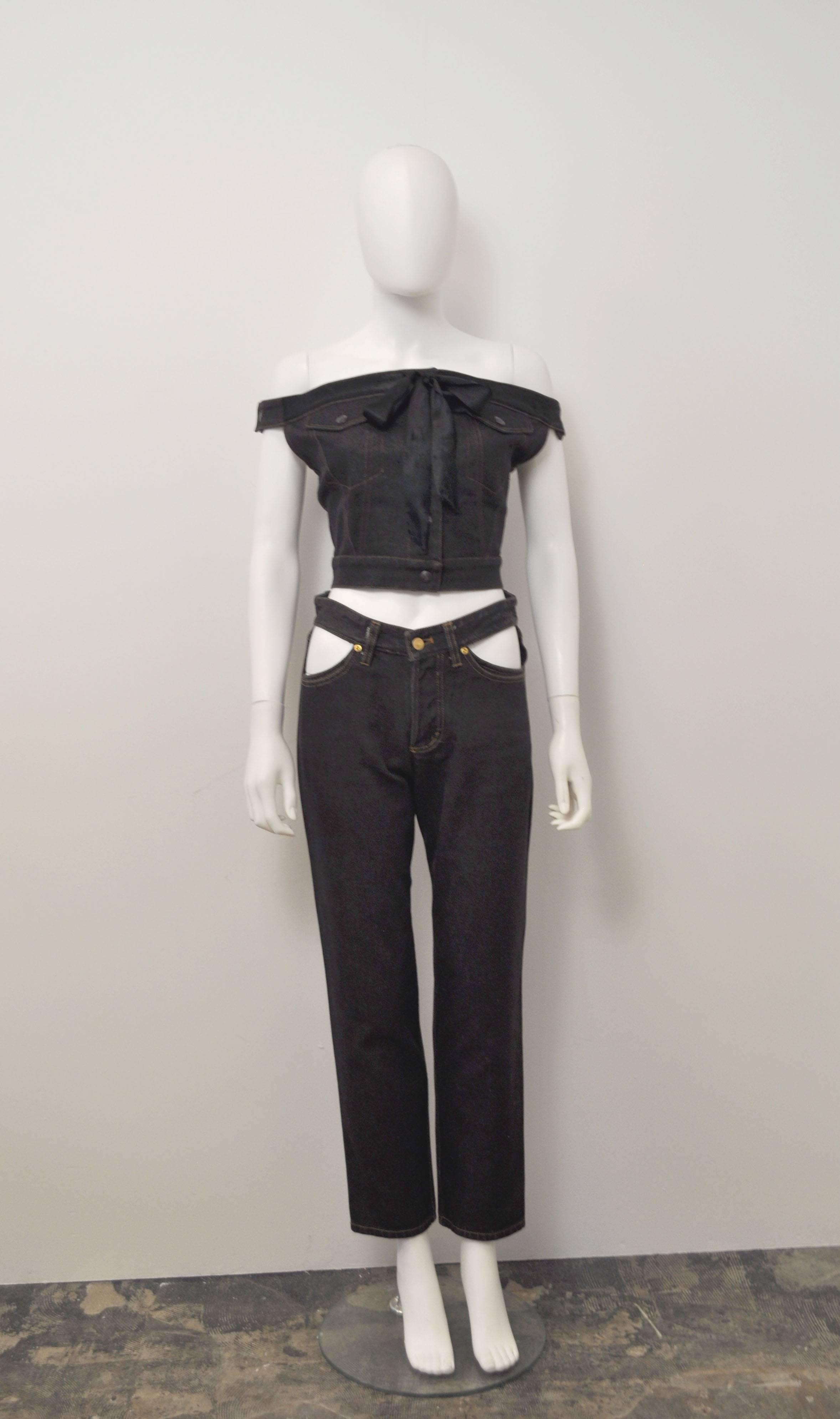 Black 1987 Jean-Paul Gaultier Junior  deconstructed ‘Victorian Jean Jacket’ corset top