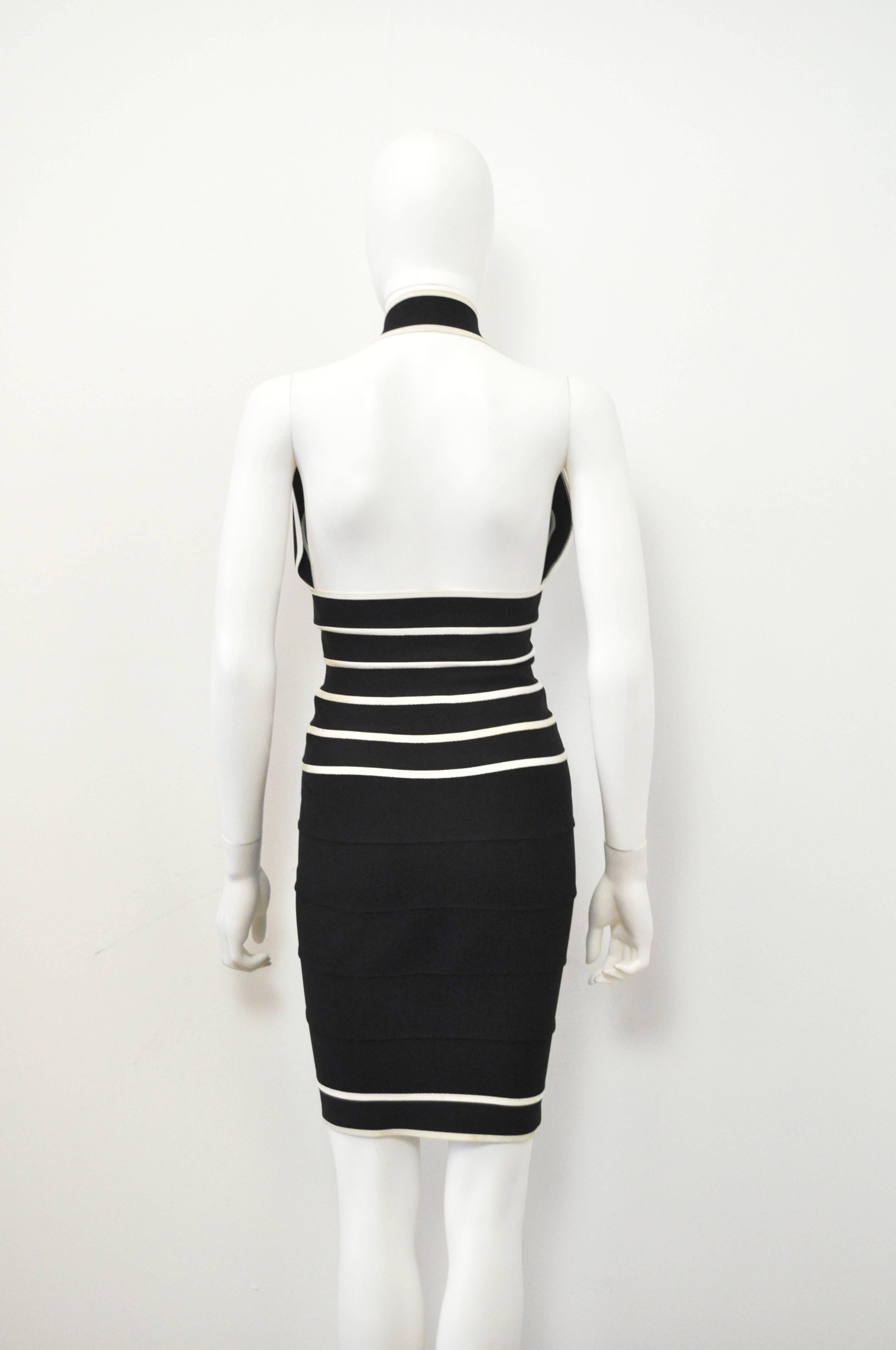 1990s Herve Leger Couture sexy black and white bandage halter-neck dress In Good Condition In London, GB