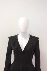 Alexander McQueen Fitted Black Peplum Dress with Flounce Sleeves