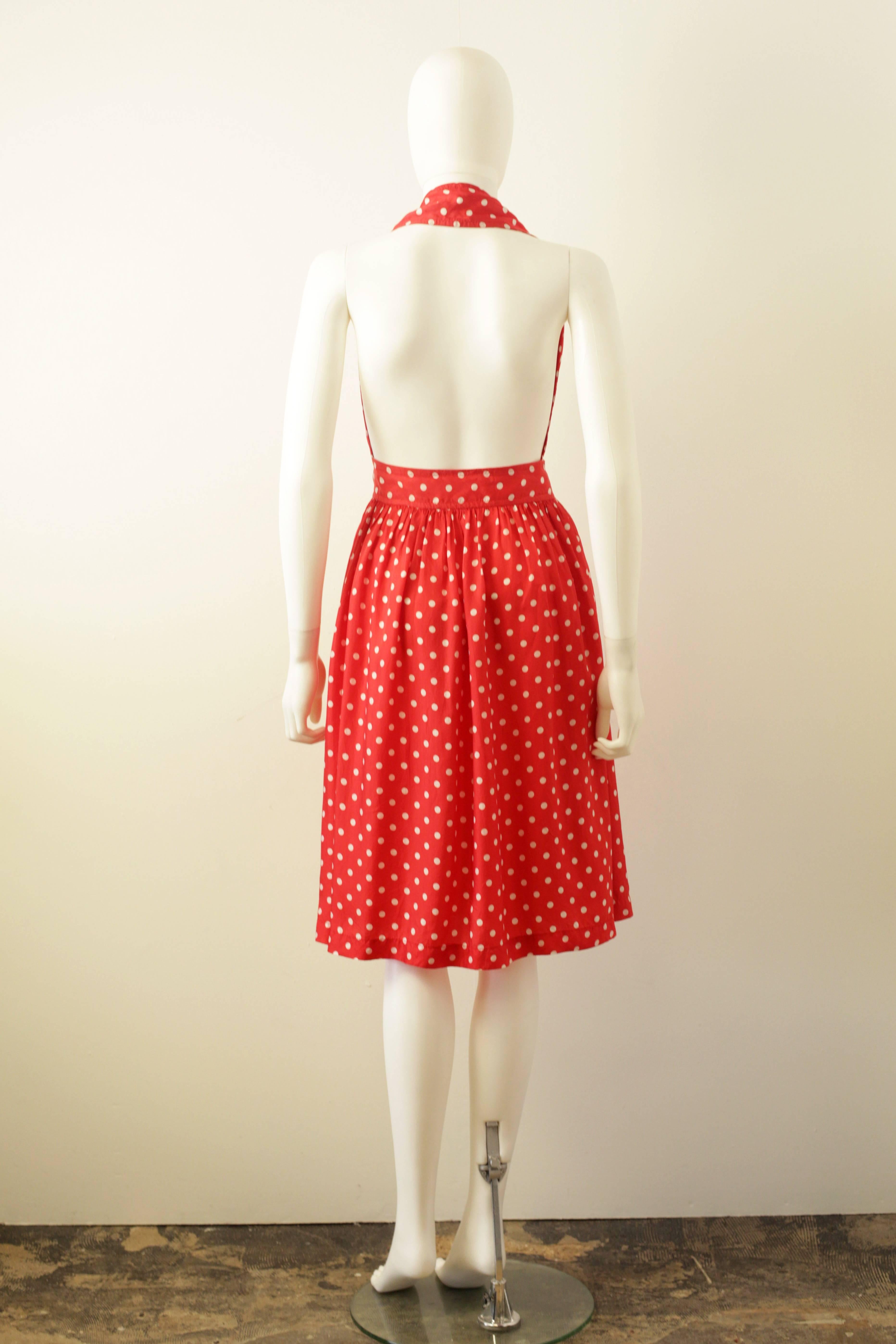 Red Comme Des Garcons Silky Polka Dot skirt with diagonal shoulder 2007