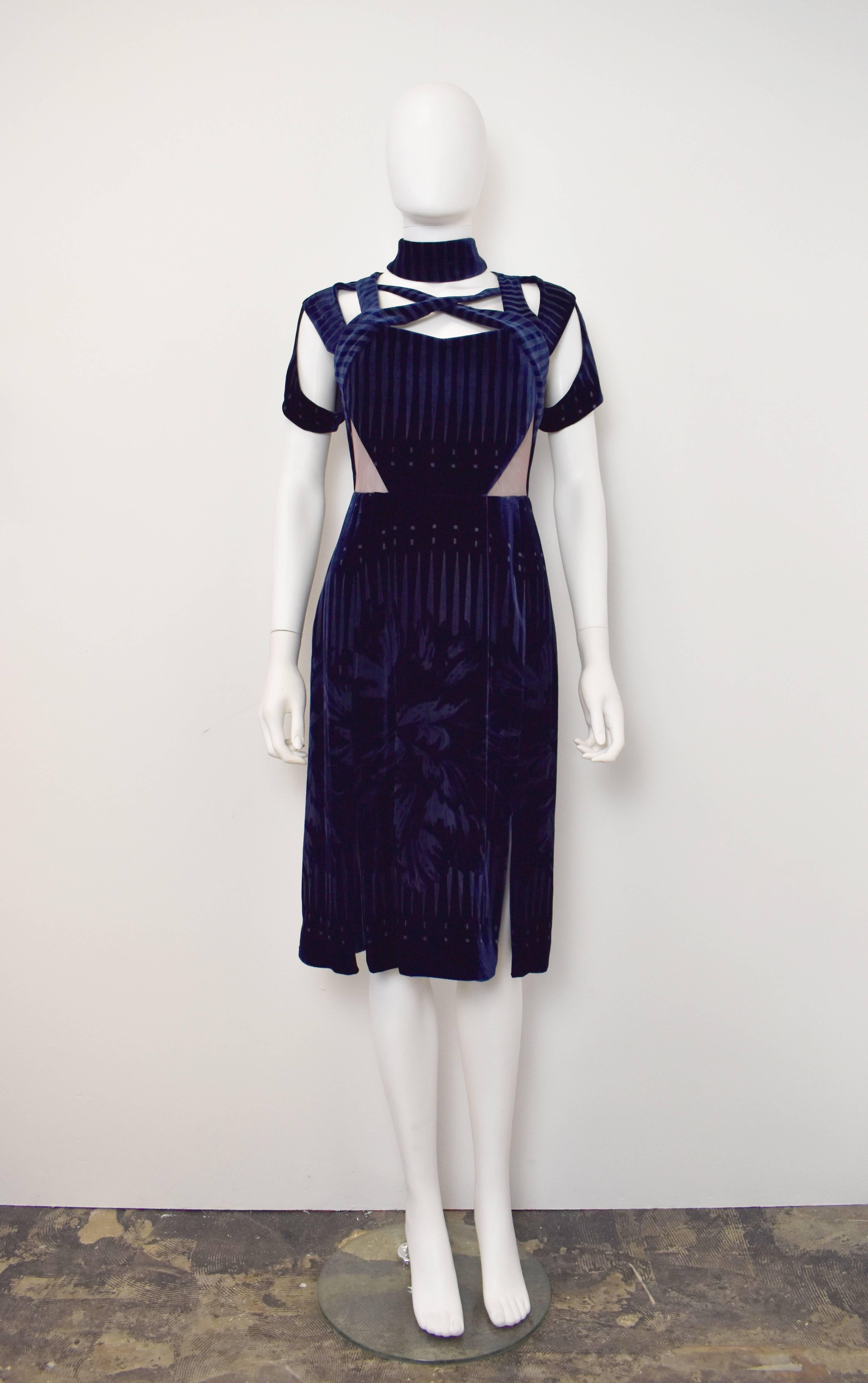 Peter Pilotto Royal velvet dress with sheer panels with detachable choker NWT 2
