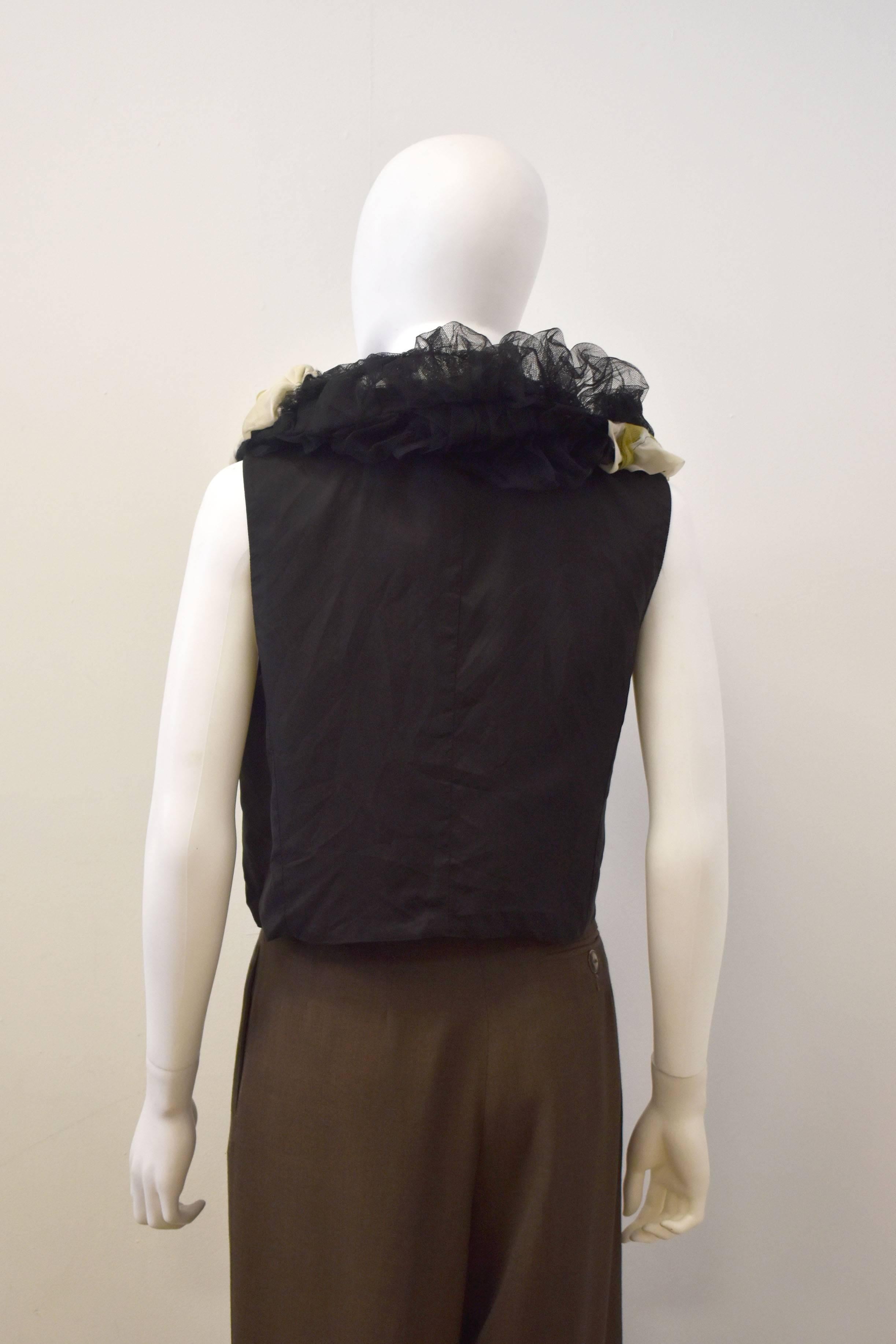 Comme des Garcons 2004 Black Vest with ruffled Tulle Collar 1