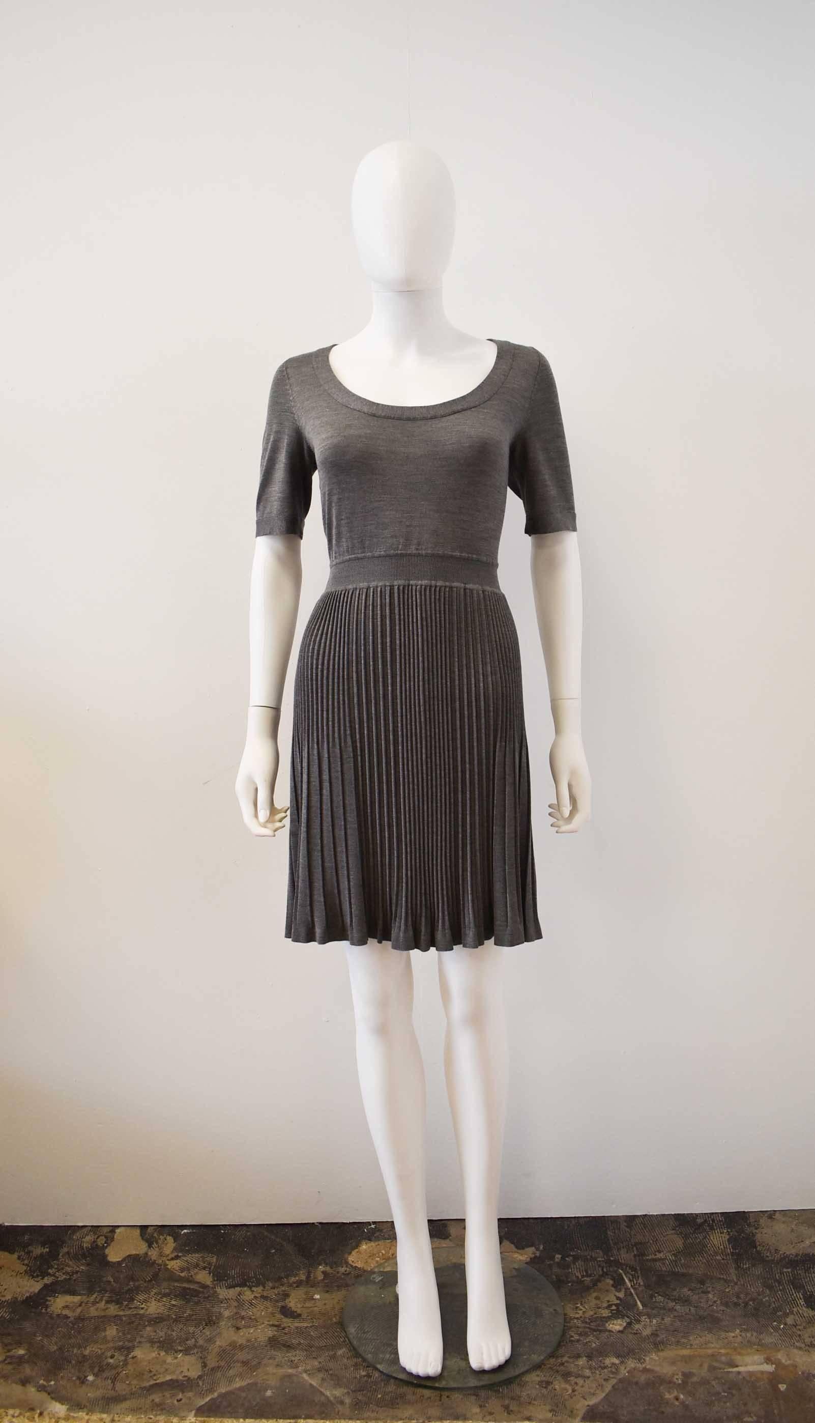 Balenciaga Grey Silk and Cashmere Fine Knit Dress with Pleated Skirt 2009 1