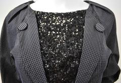Dries Van Noten Navy Blue and Black Sequin Check Skater Dress