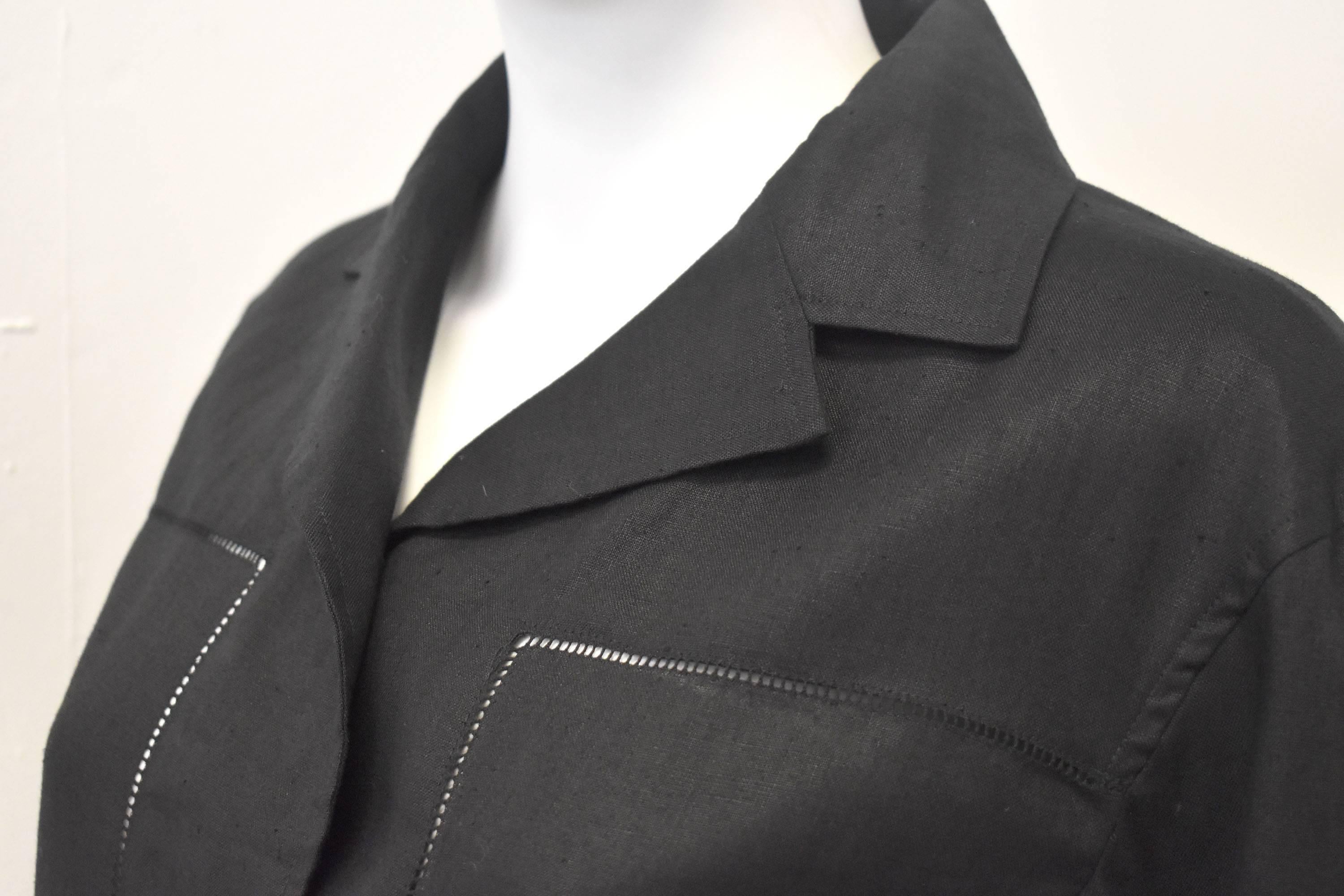 Issey Miyake Black Linen Jacket with fagotted panels  In Excellent Condition For Sale In London, GB