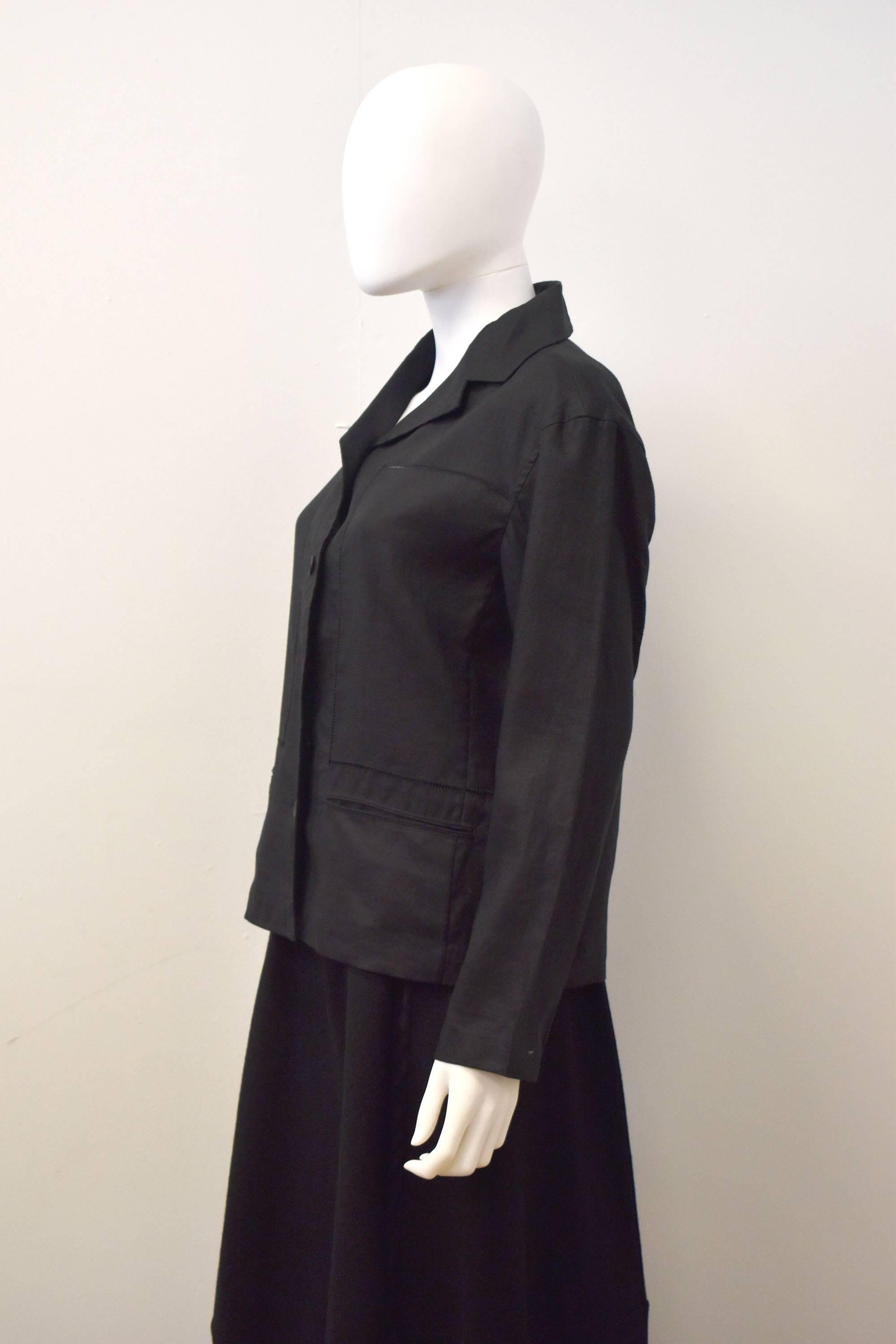 Issey Miyake Black Linen Jacket with fagotted panels  For Sale 1