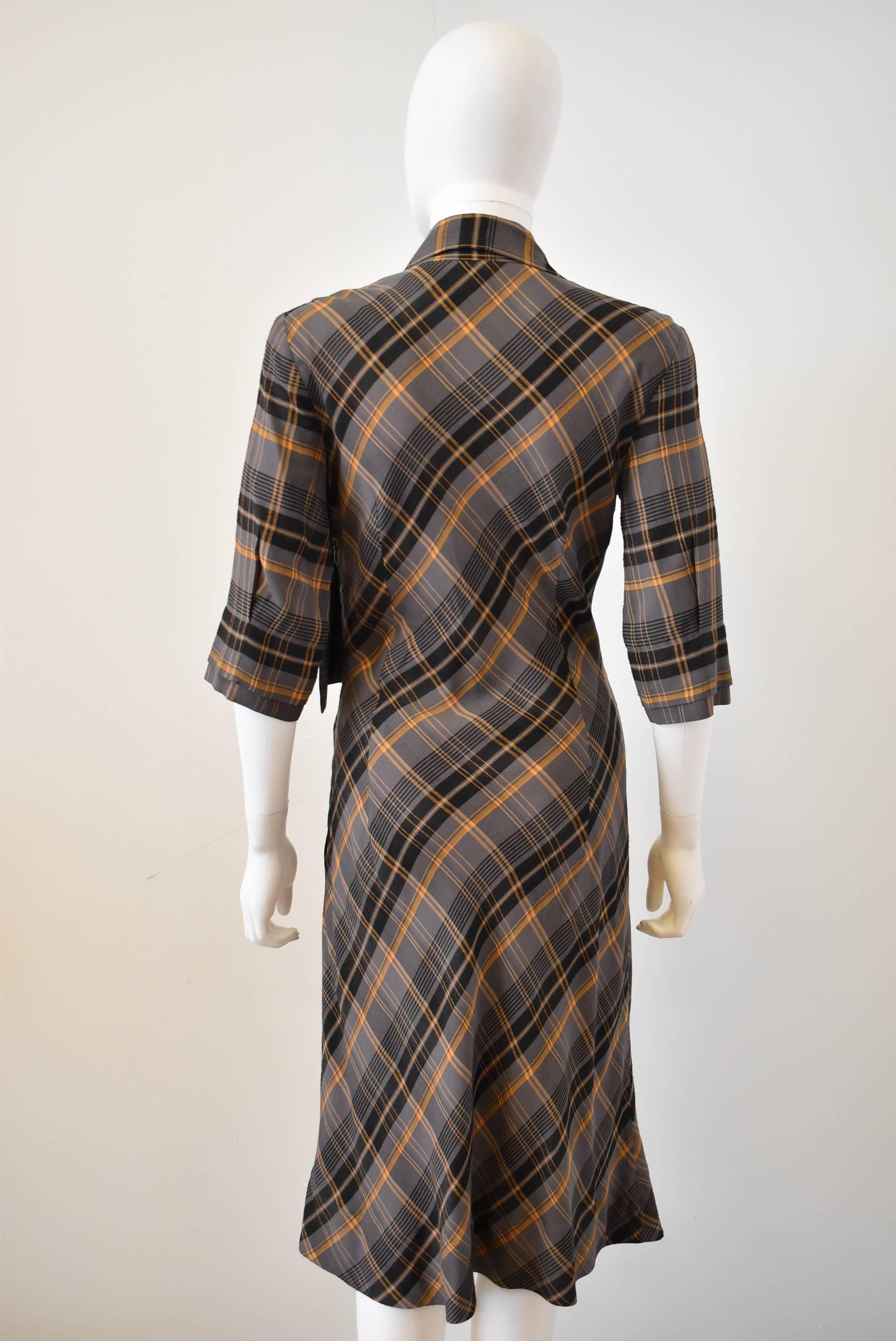 Vivienne Westwood Red Label Grey Tartan Check Dress with Cowl Neck Bib Front In Excellent Condition For Sale In London, GB