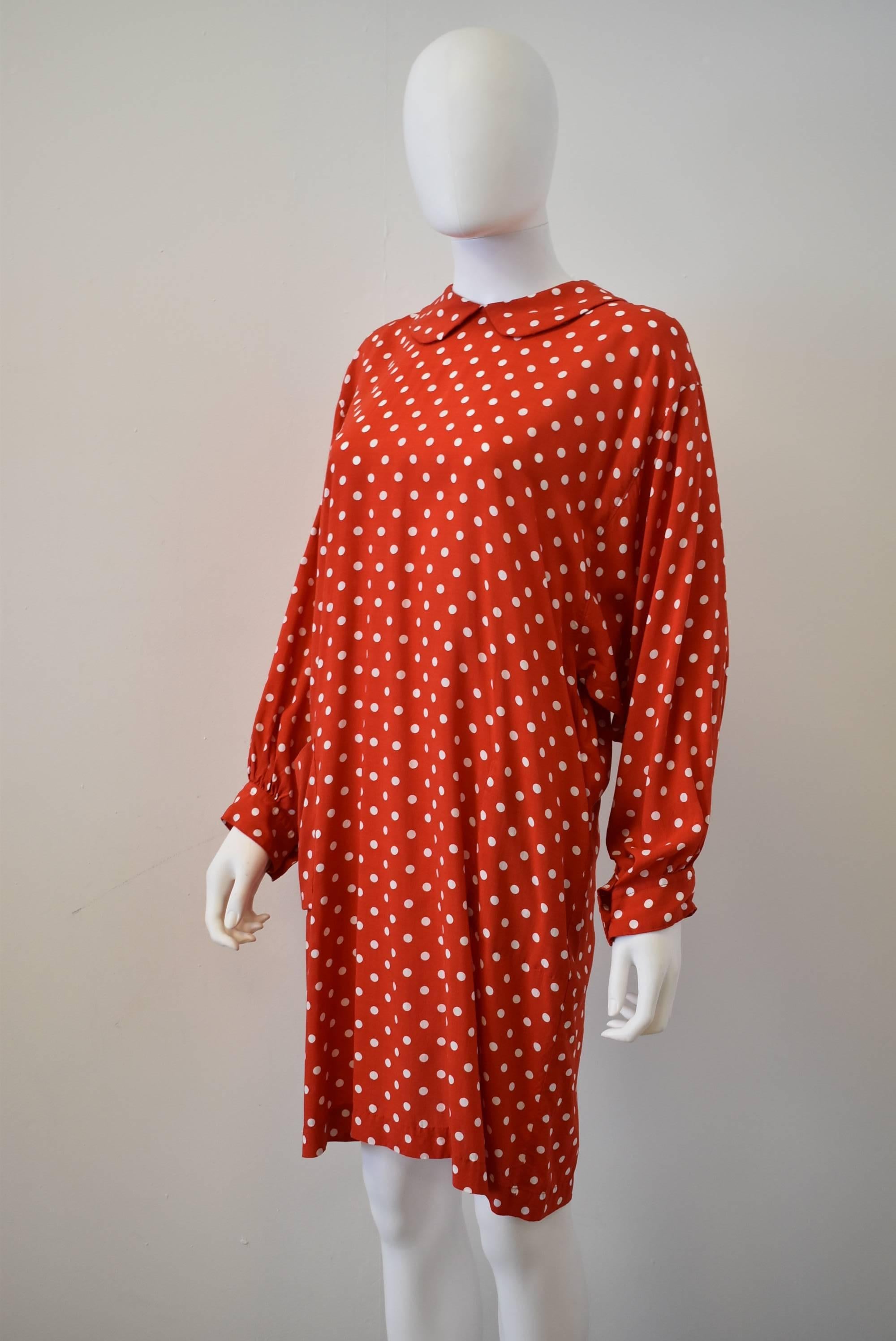 Red Comme des Garcons red and white polka dot pinafore dress 2013